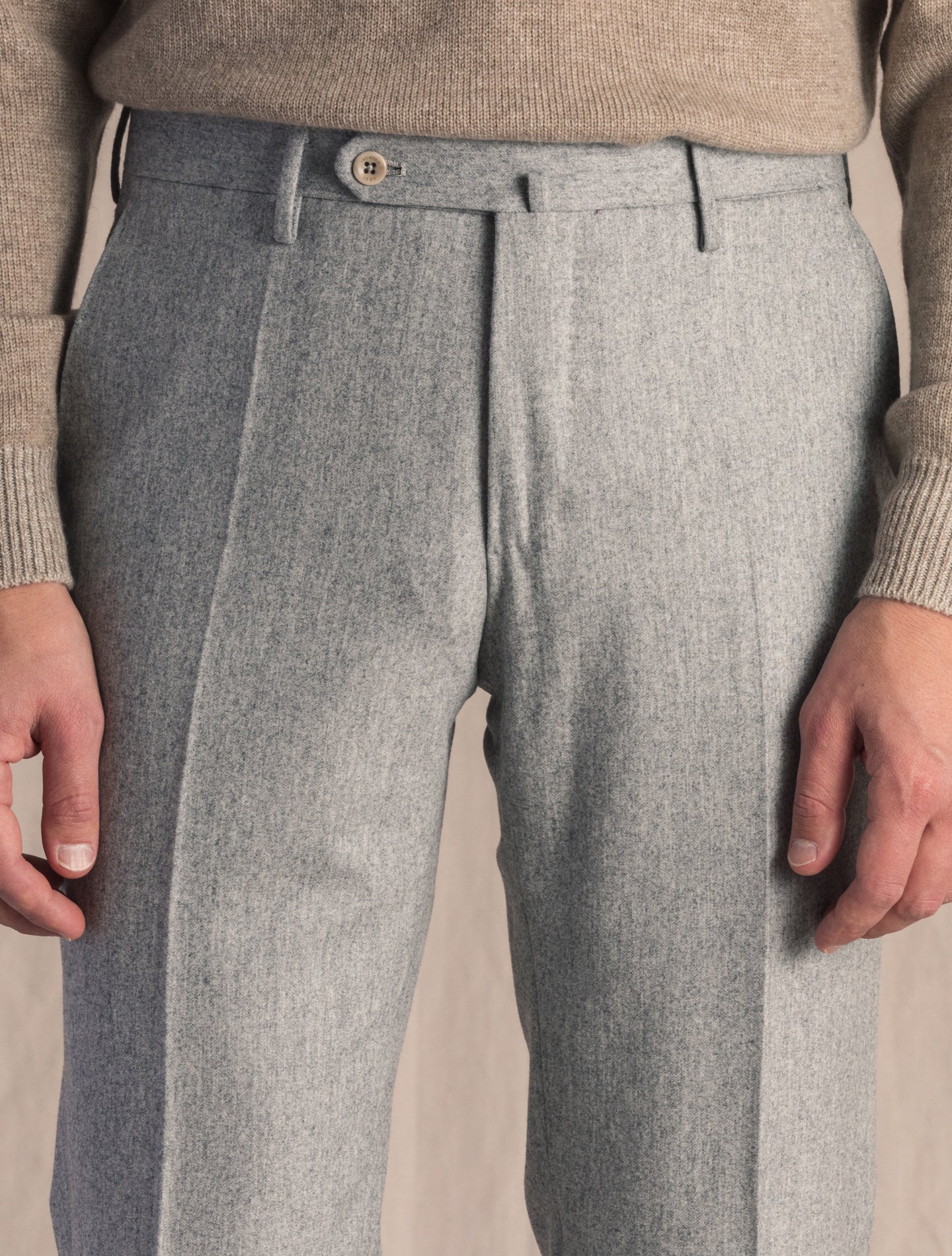 Light Grey Slim Fit Wool Flannel Trousers | Gabucci