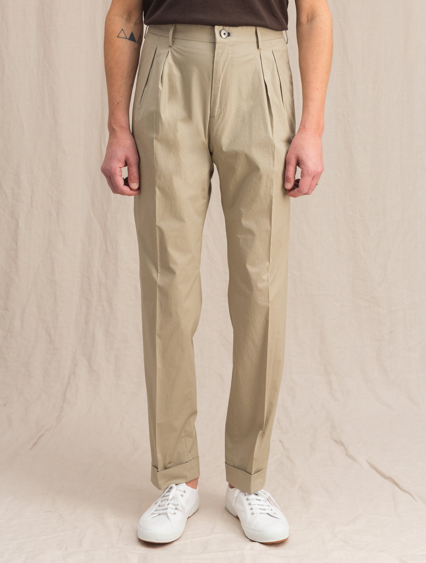 Light Poplin Pleated Trousers Beige Incotex Trousers 46