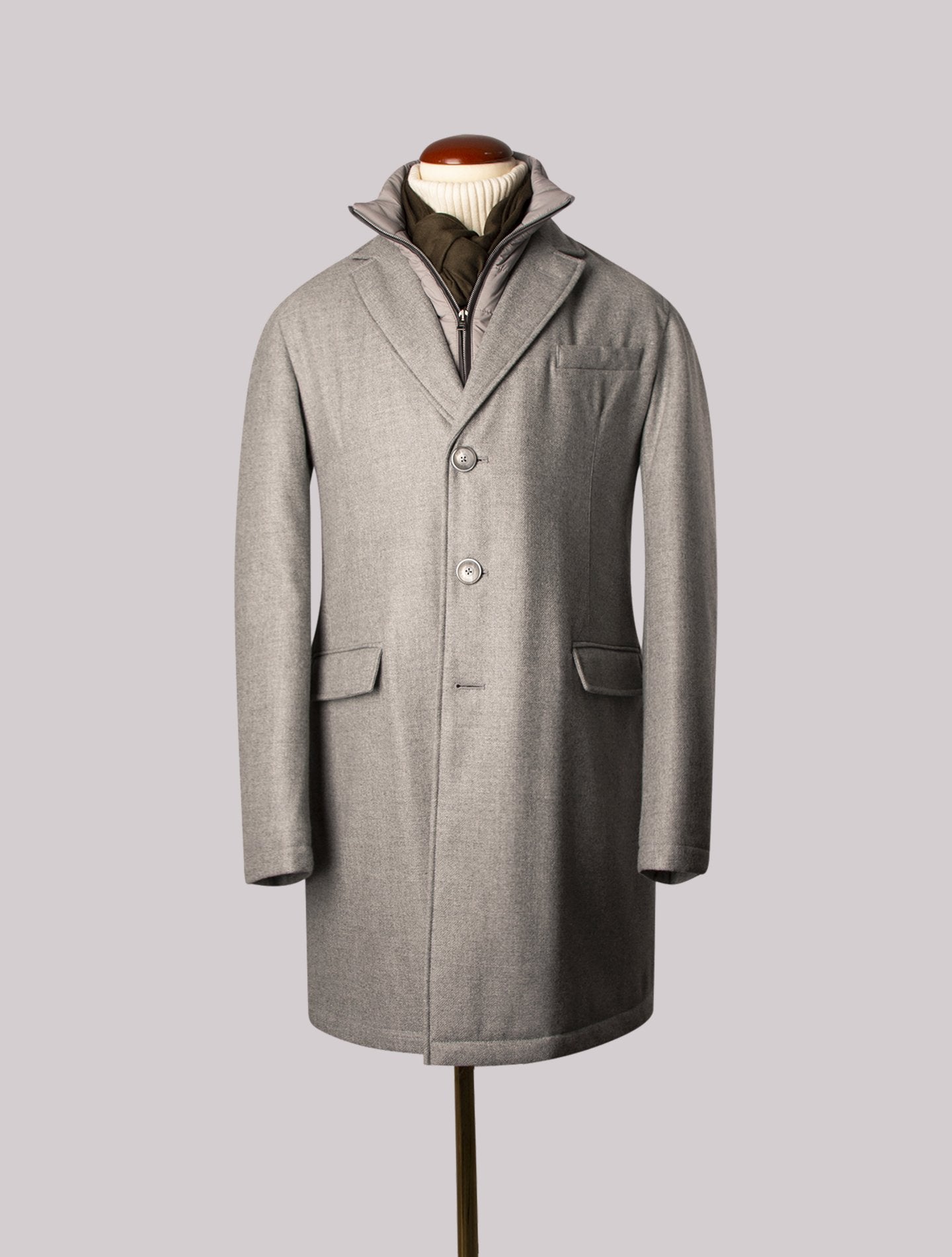 Ligth Grey Wool Coat With Detachable Down Bib