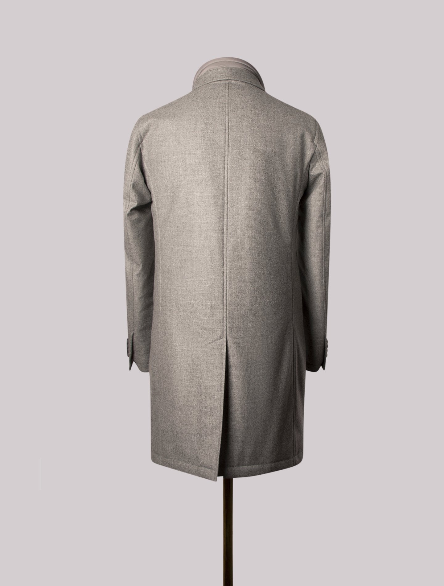 Ligth Grey Wool Coat With Detachable Down Bib