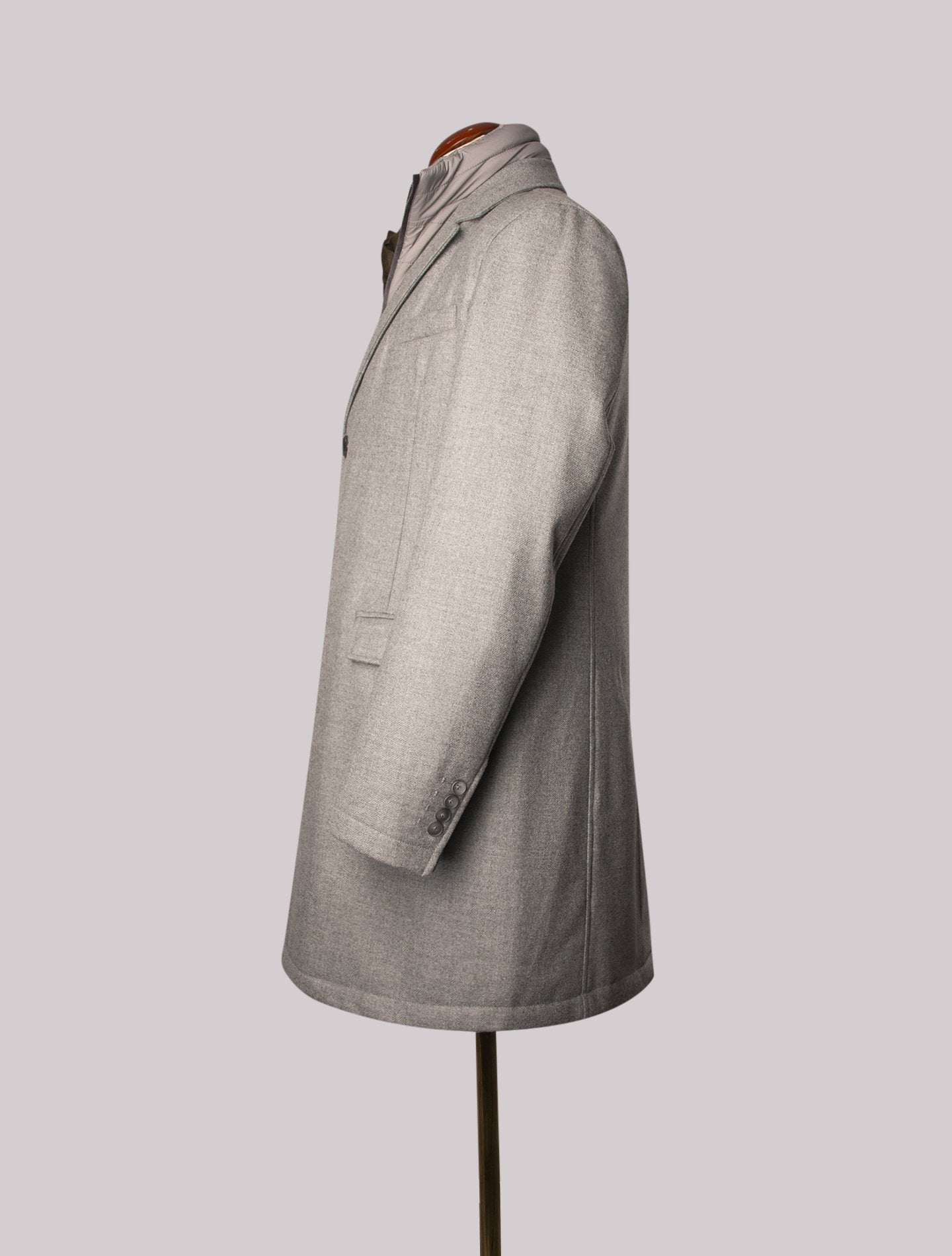 Ligth Grey Wool Coat With Detachable Down Bib