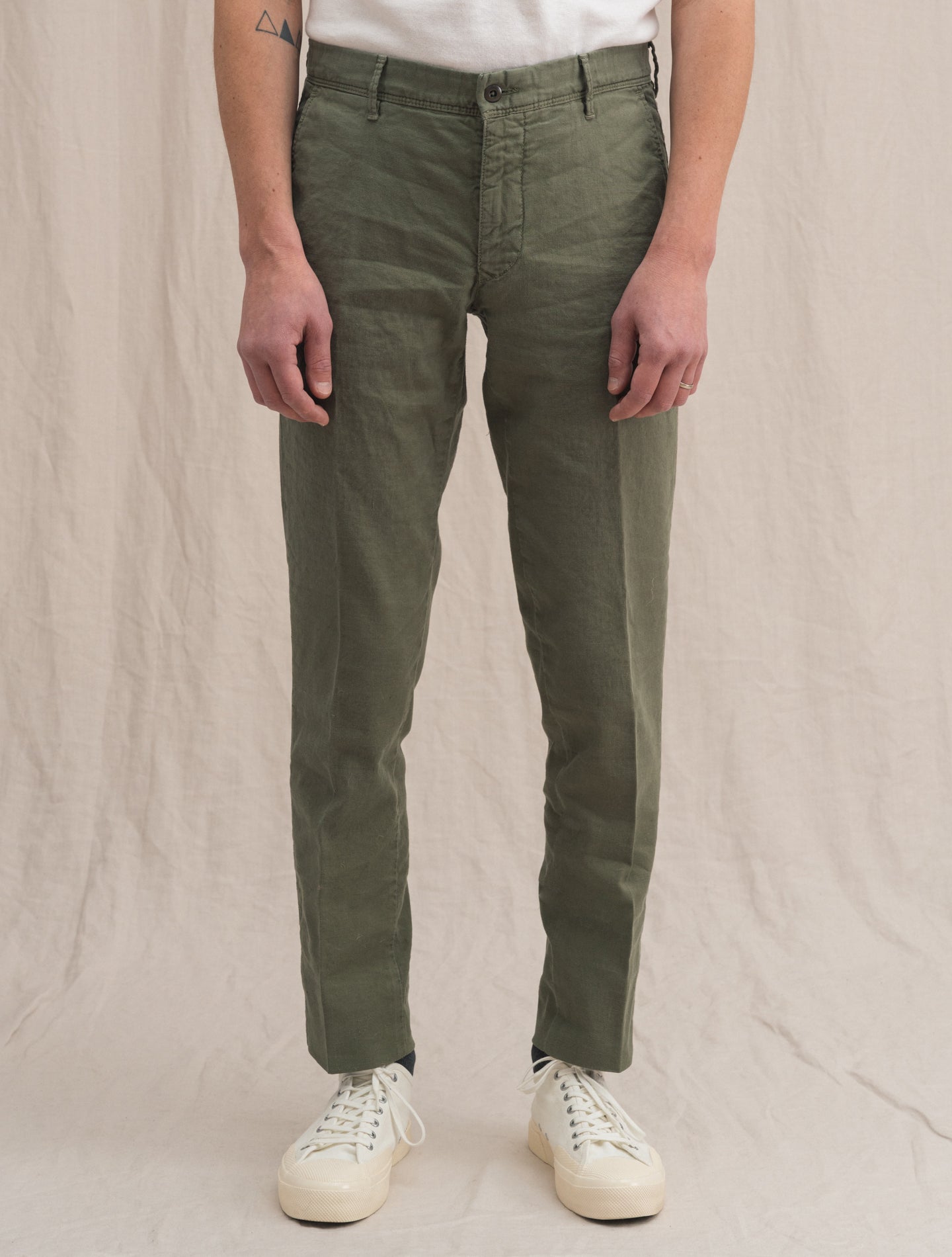 Linen Cotton Slim Fit Slacks Green Incotex Trousers 31