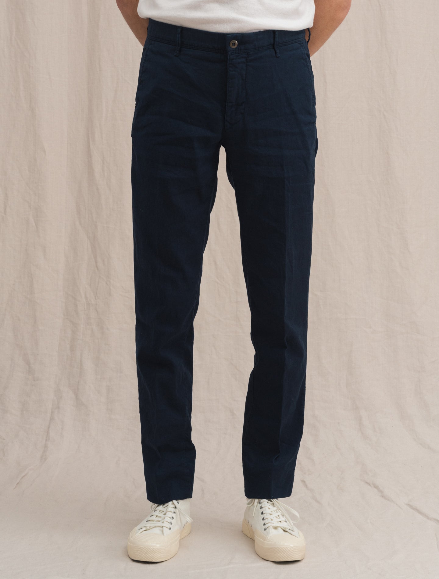 Linen Cotton Slim Fit Slacks Navy Incotex Trousers 31
