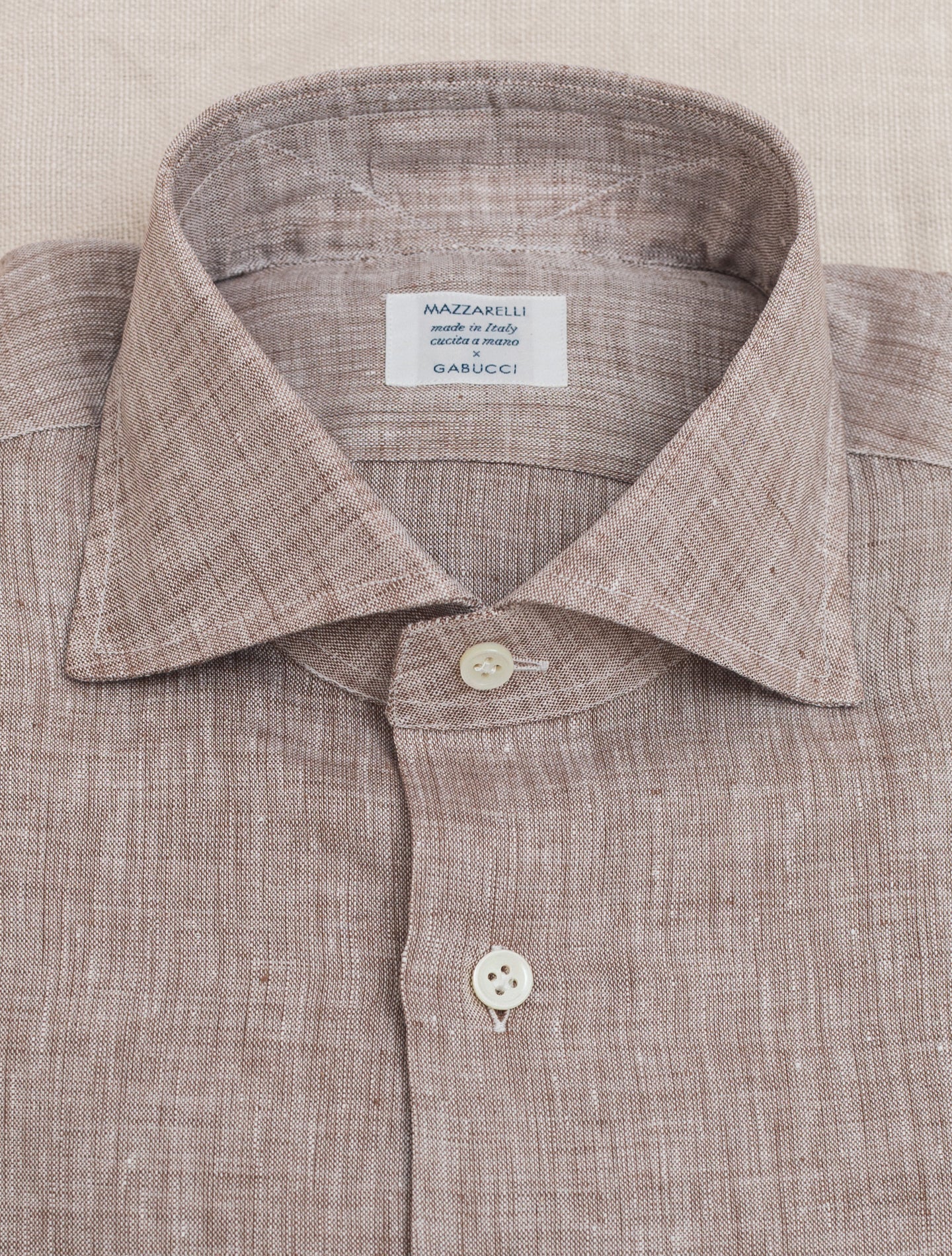 Linen Cutaway Shirt Light Brown Mazzarelli Shirts 38