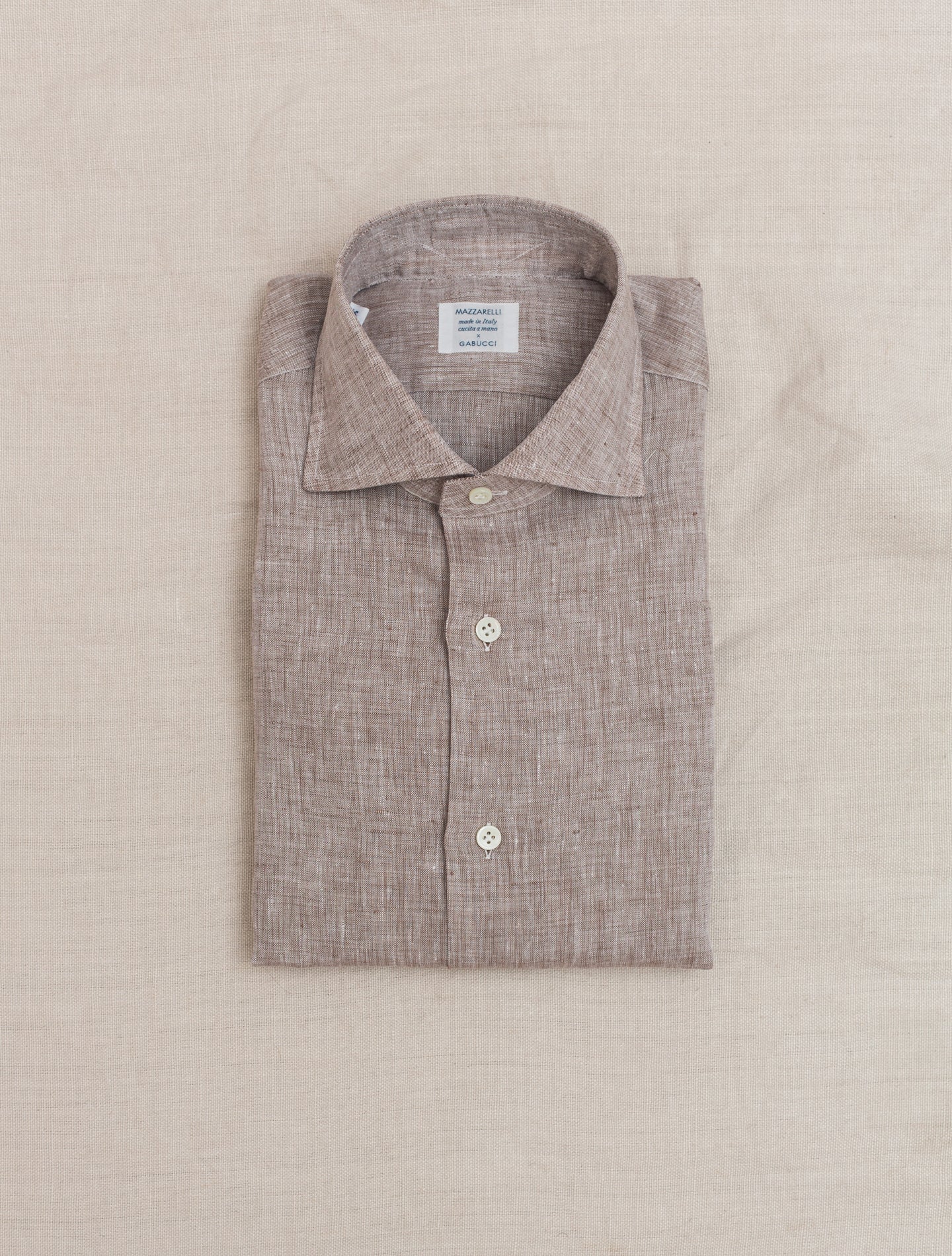 Linen Cutaway Shirt Light Brown Mazzarelli Shirts 38