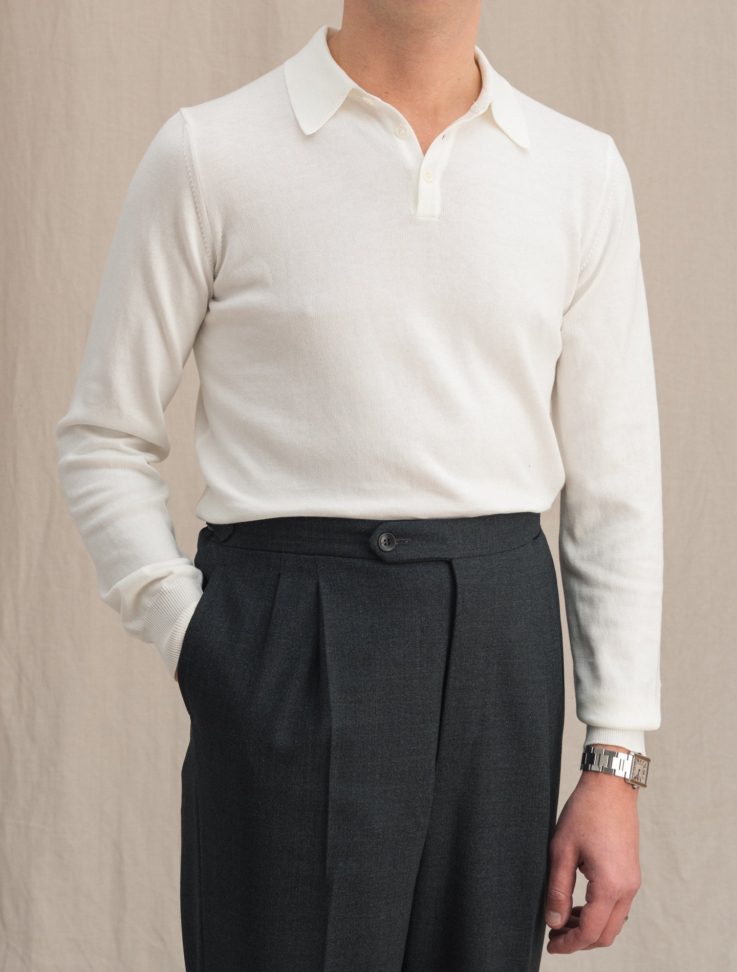 Long Sleeve Cotton Polo Shirt Off White Morgano Knitwear 46