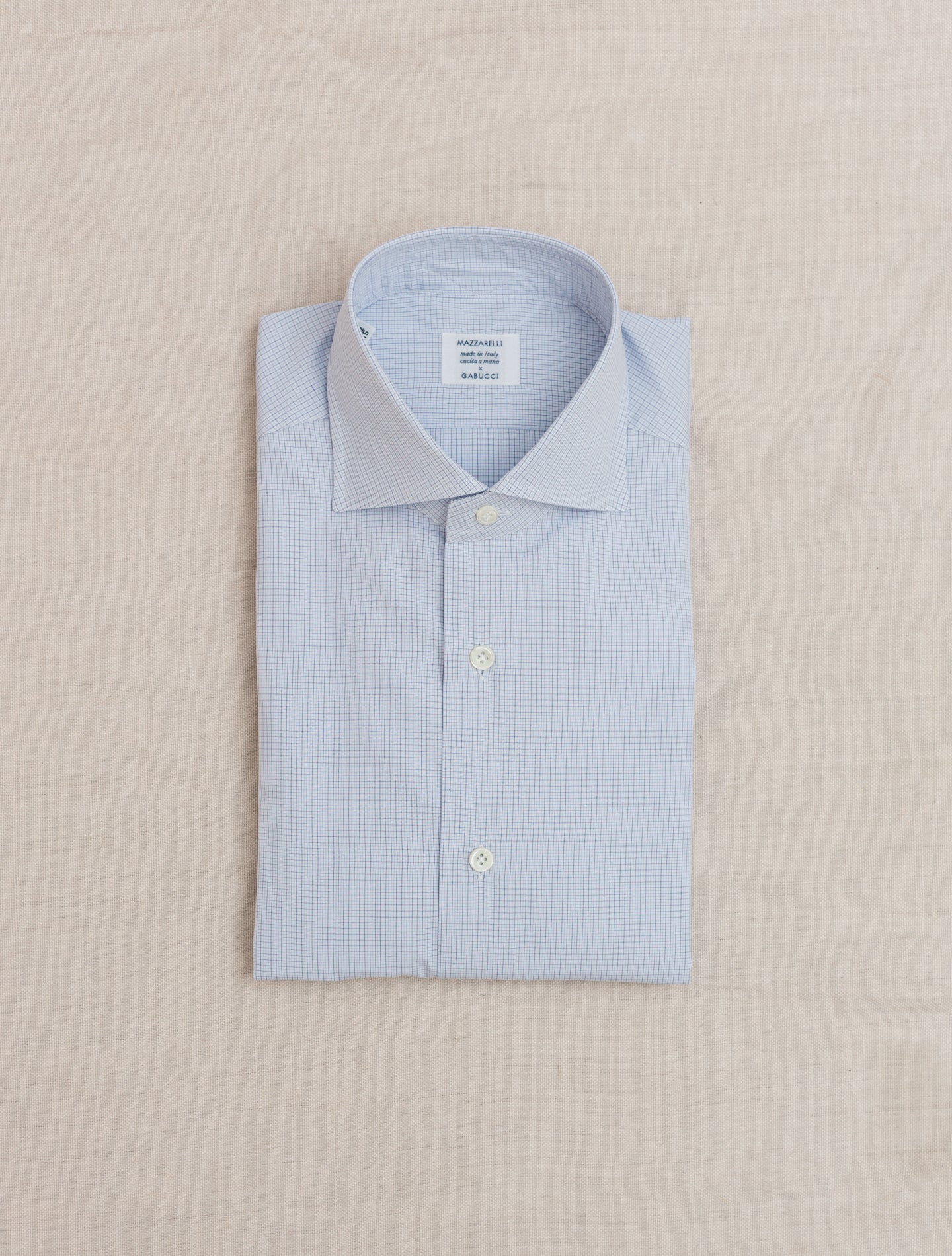 Micro Check Cotton Shirt Light Blue Mazzarelli Shirts 38