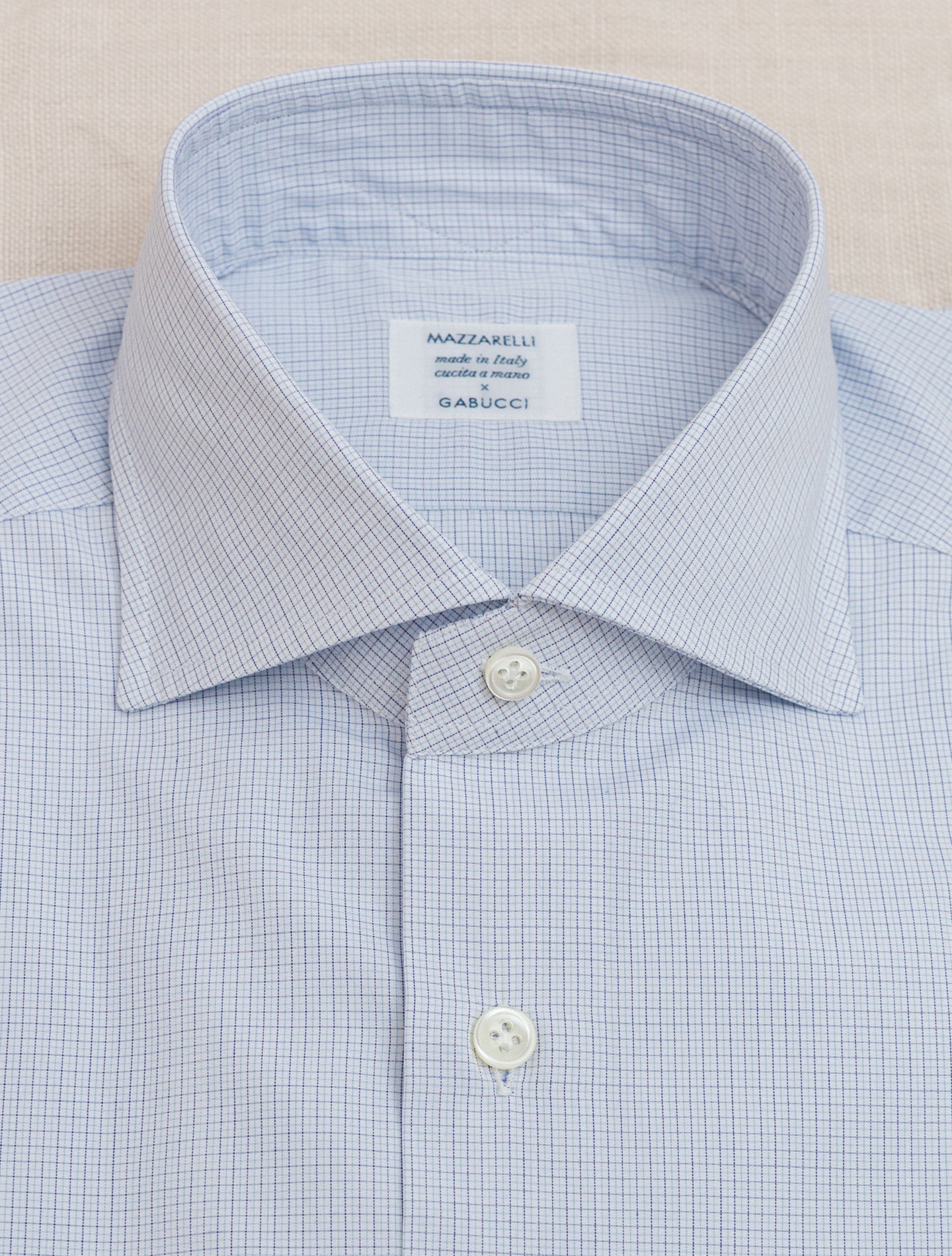 Micro Check Cotton Shirt Light Blue Mazzarelli Shirts 38