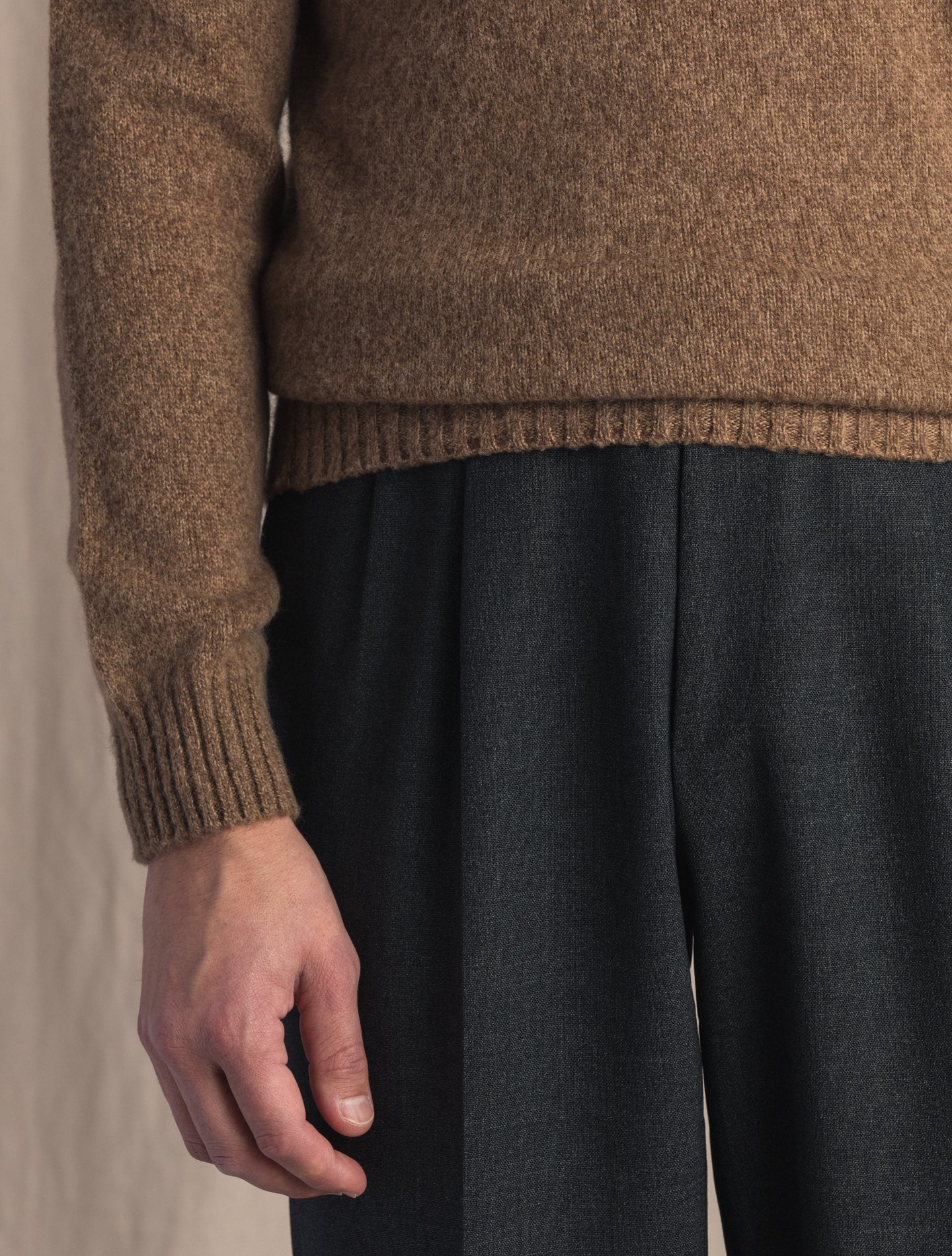 Mid Brown Brushed Wool Cashmere Mockneck | Gabucci