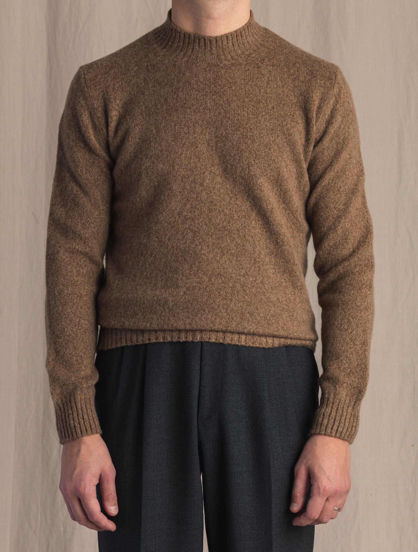 Mid Brown Brushed Wool Cashmere Mockneck | Gabucci