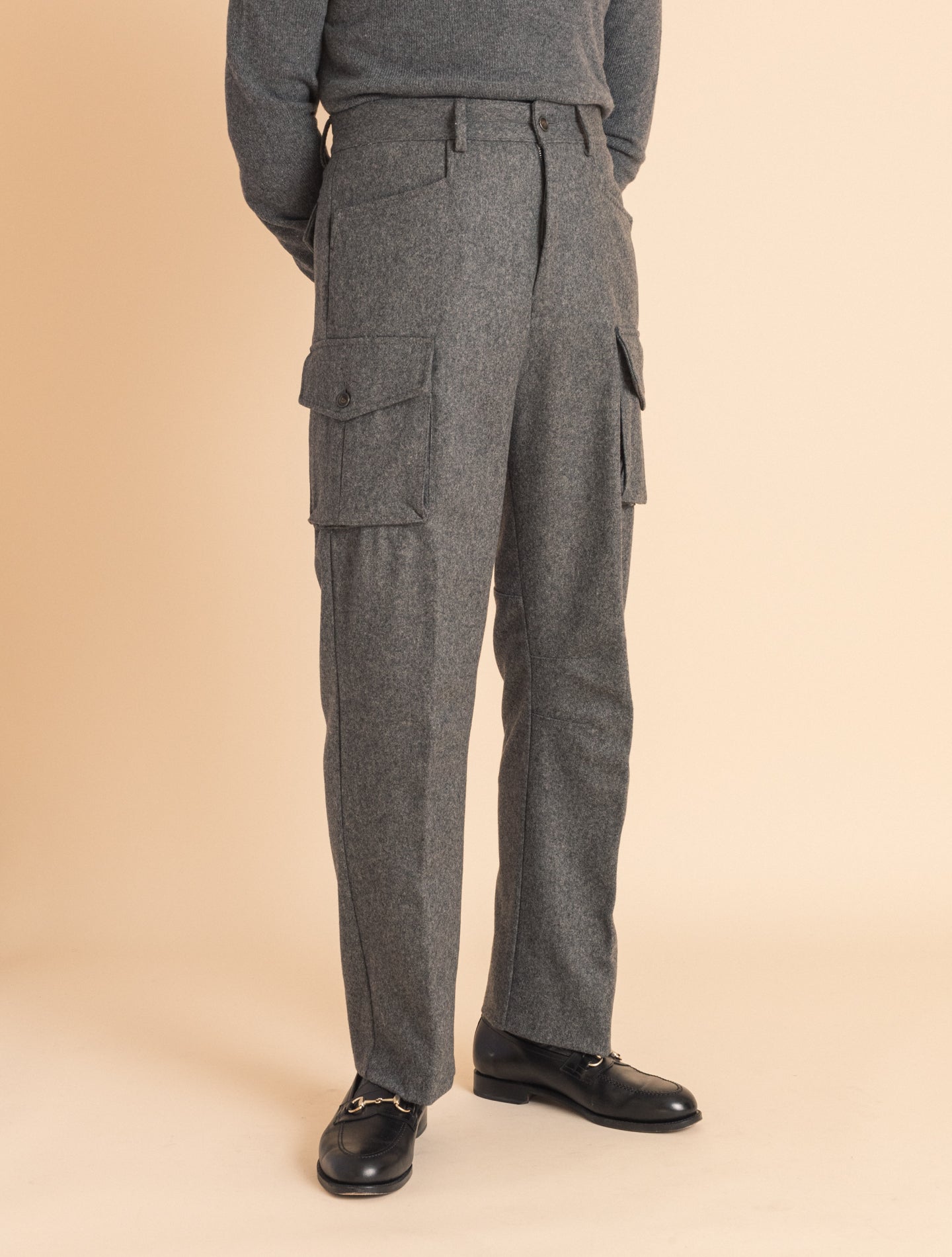 Mid Grey Flannel Cargo Trousers | Gabucci