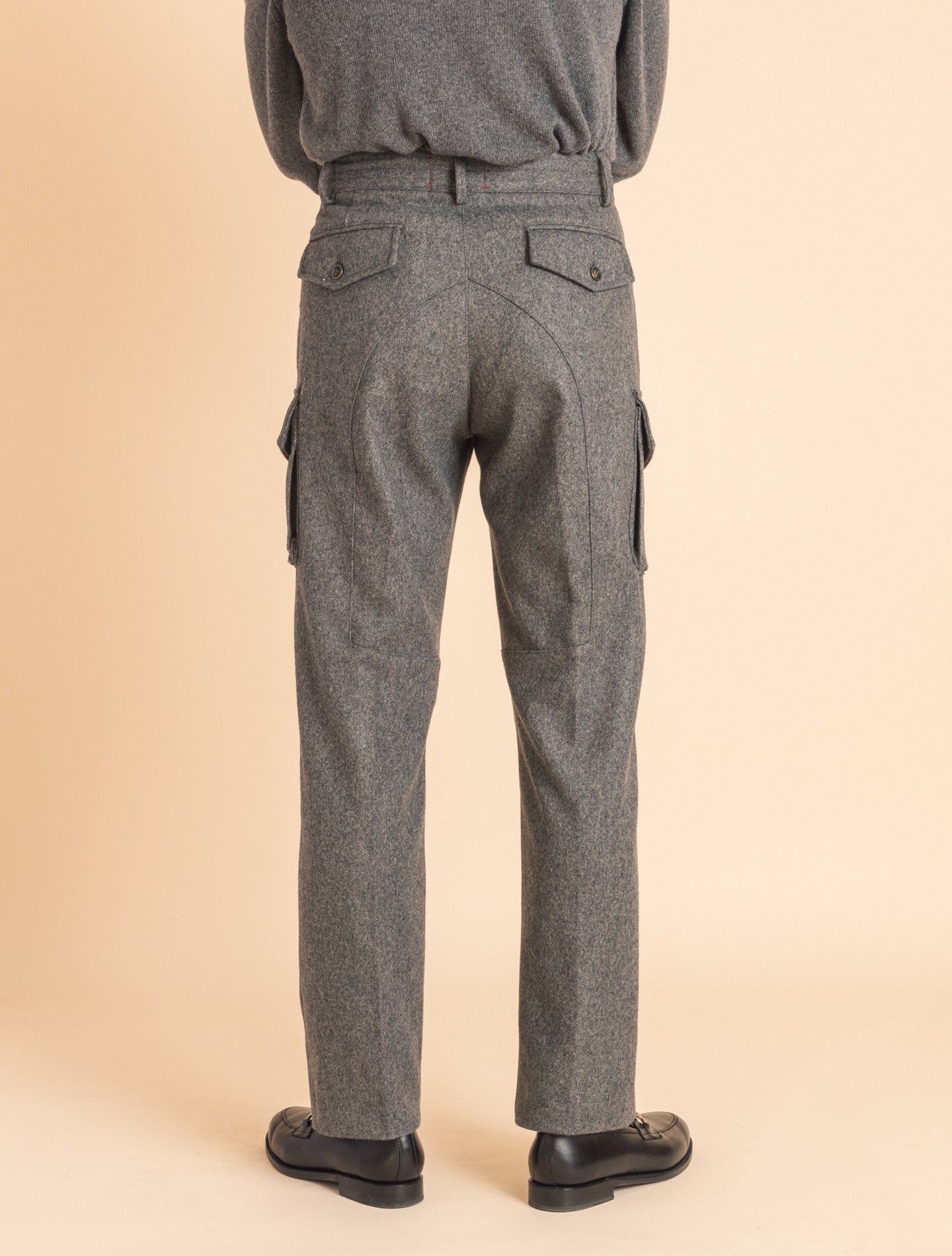 Mid Grey Flannel Cargo Trousers | Gabucci