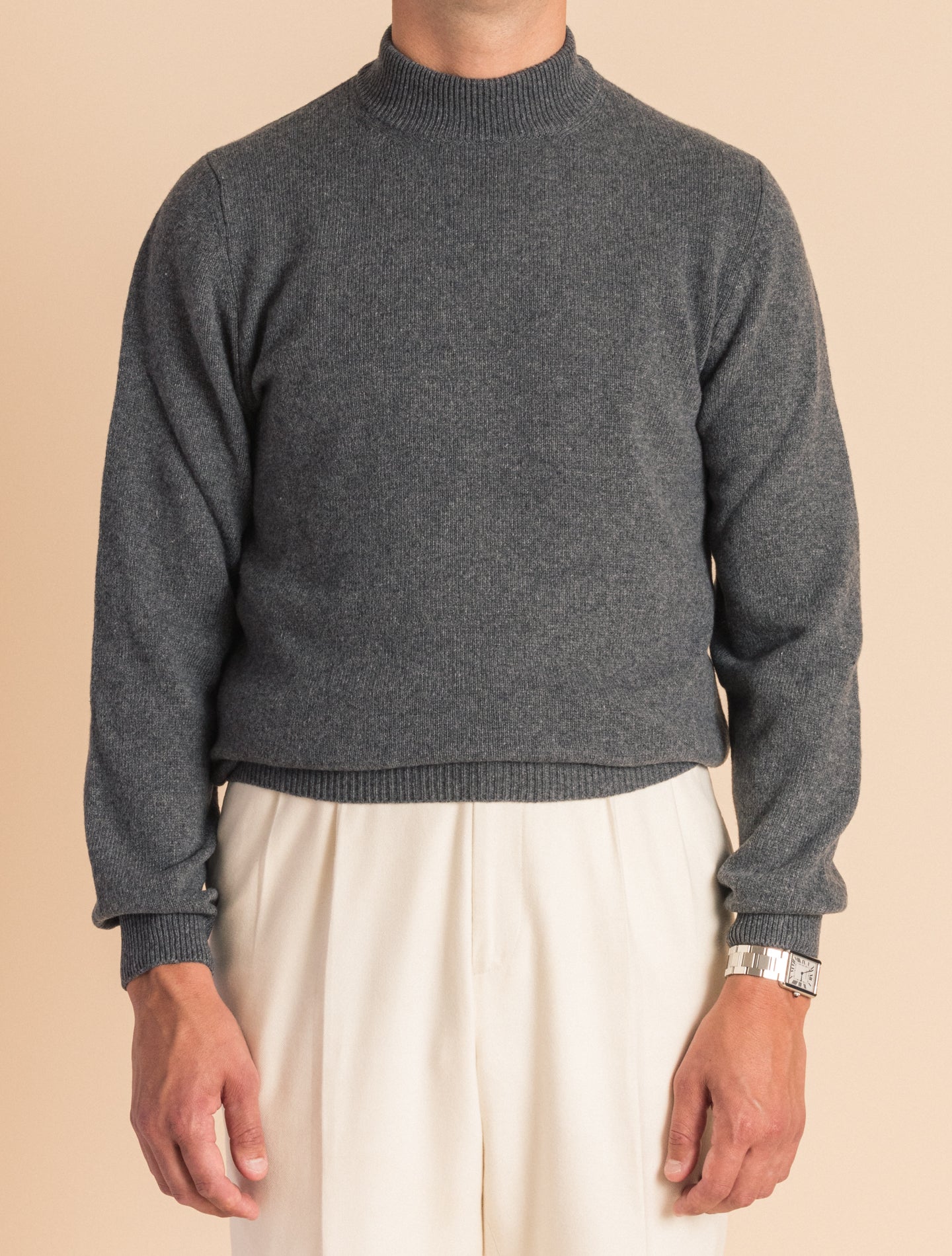 Mid Grey Heavy Knitted Mockneck | Gabucci