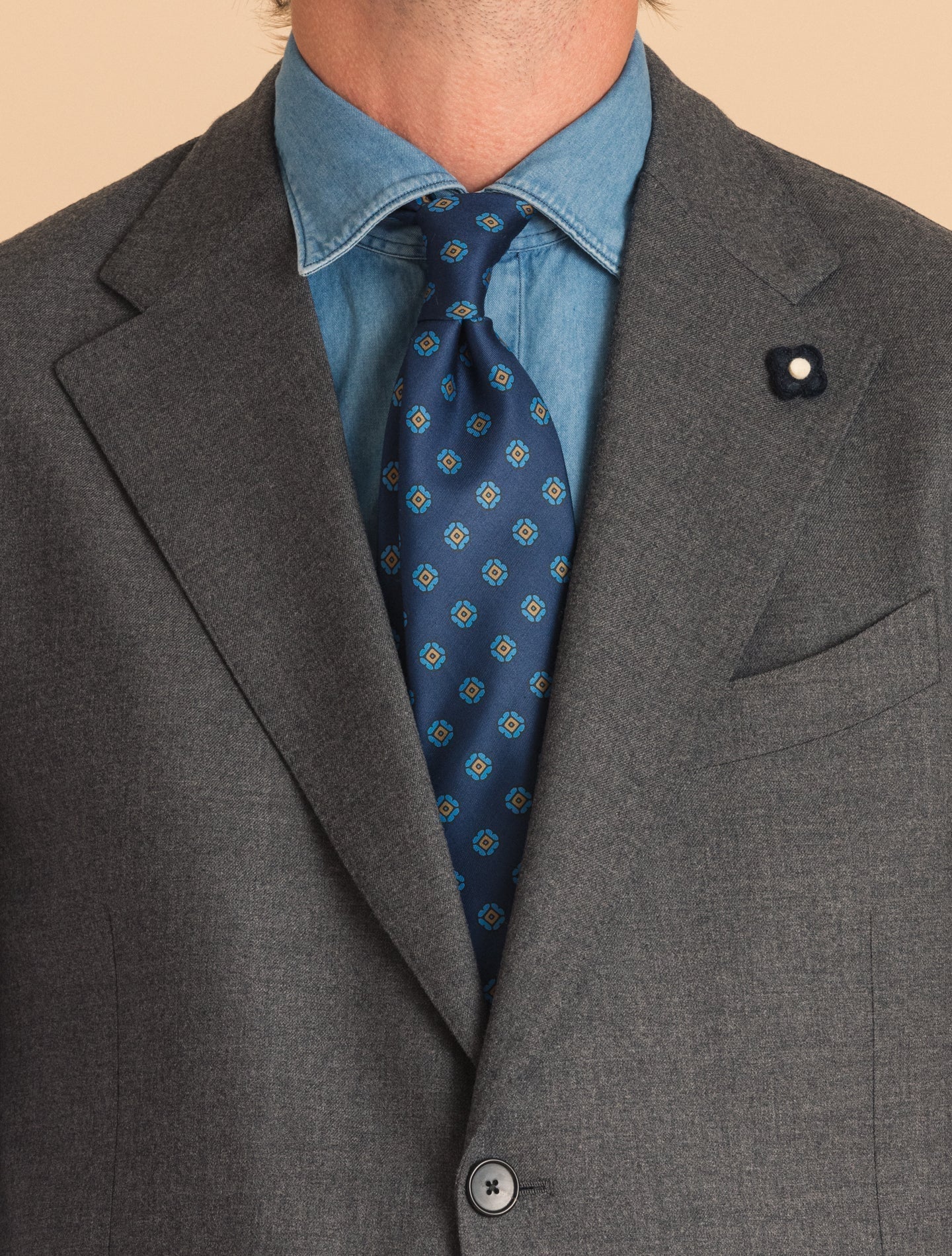 Mid Grey Twill Single breasted Wool Suit | Gabucci