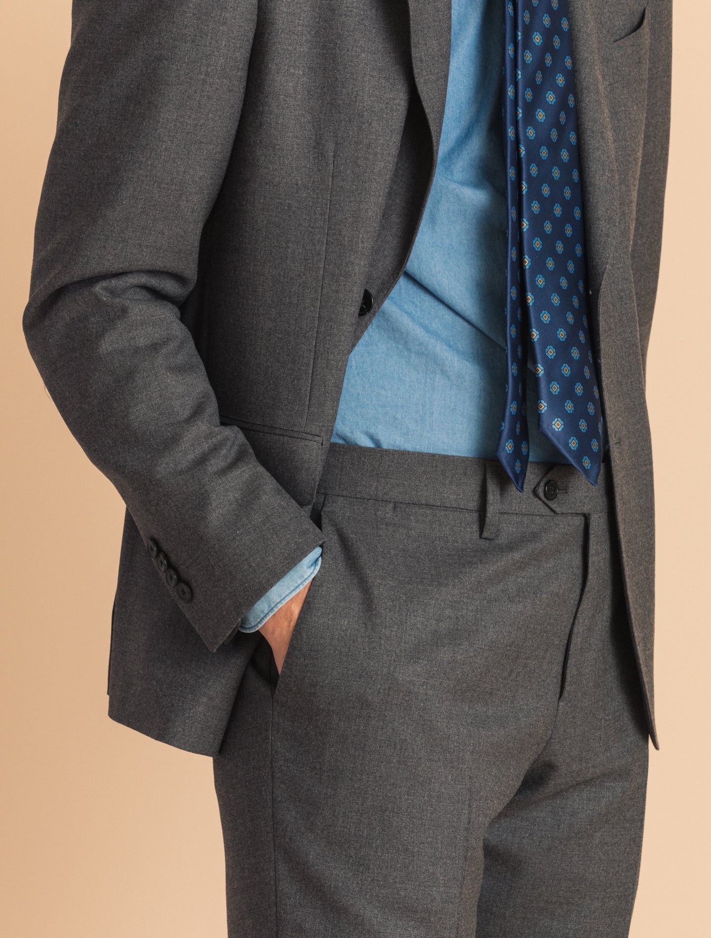 Mid Grey Twill Single breasted Wool Suit | Gabucci