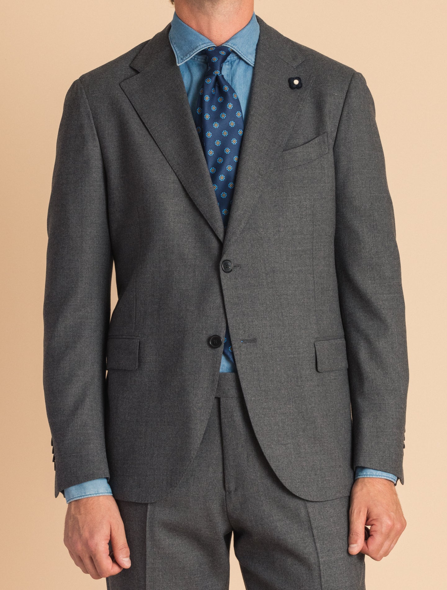 Mid Grey Twill Single breasted Wool Suit | Gabucci