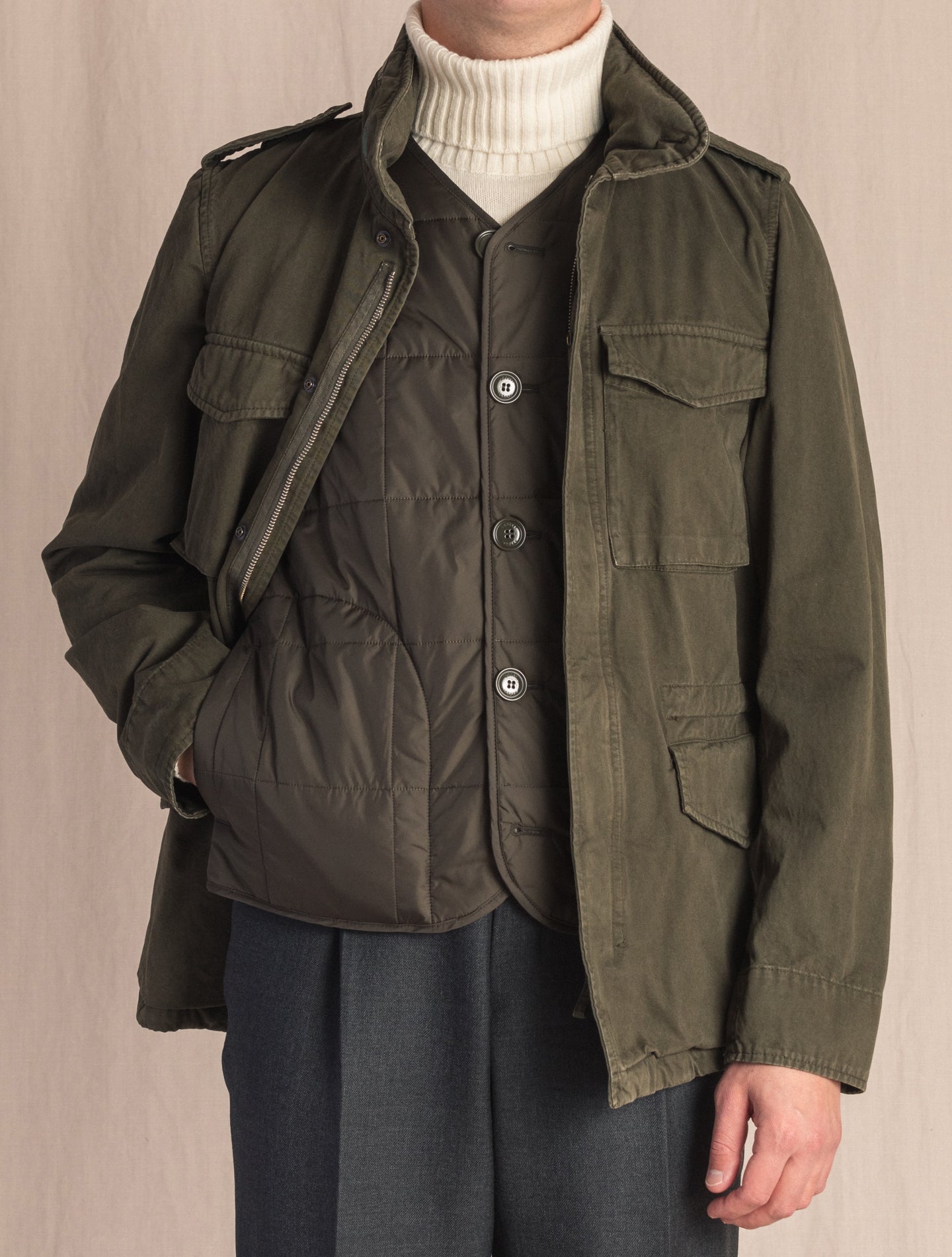 Military Green Minifield Jacket Cotton | Gabucci