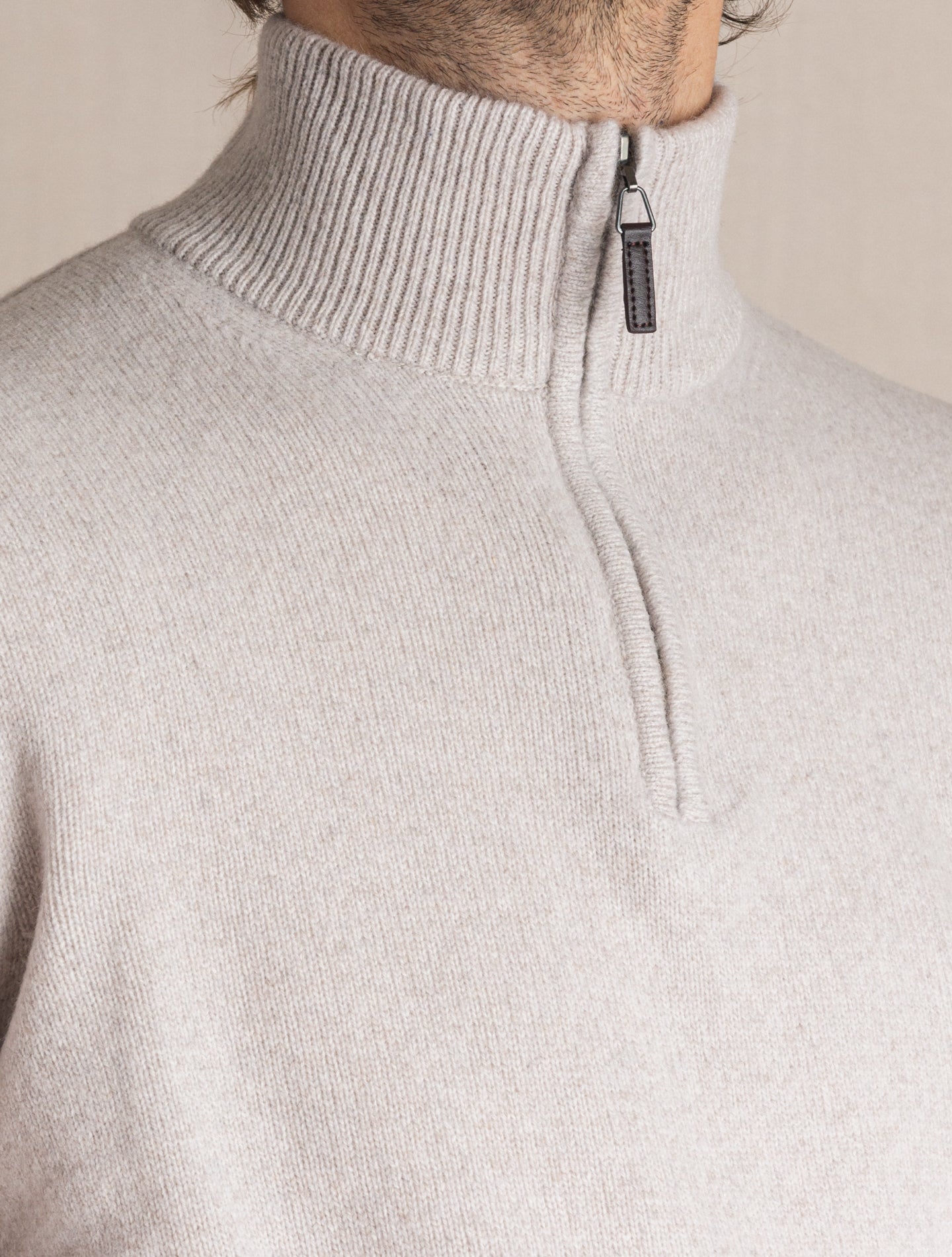 Natural Heavy Knitted 1/4 Zip Sweater | Gabucci