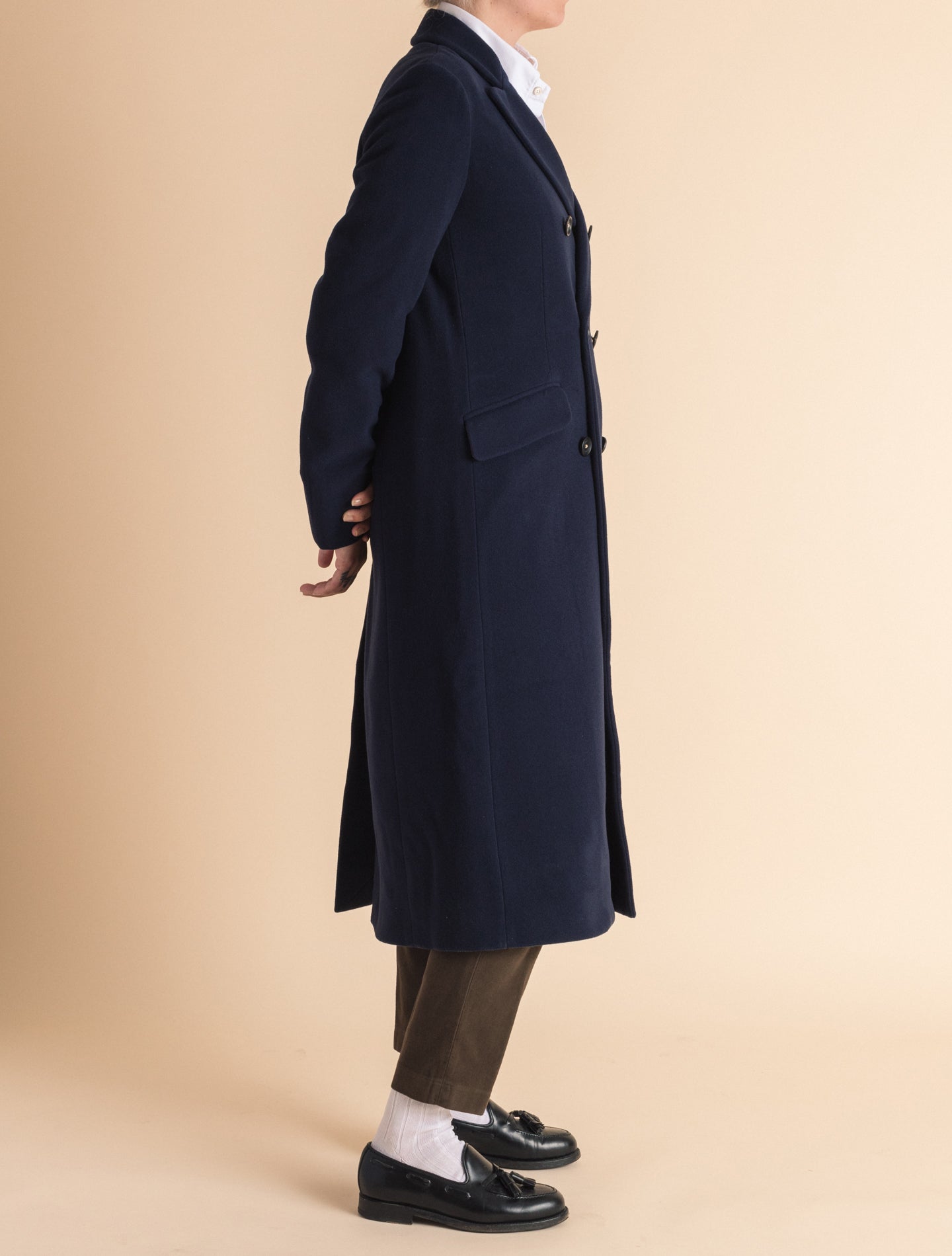 Navy Double Breasted Coat | Gabucci