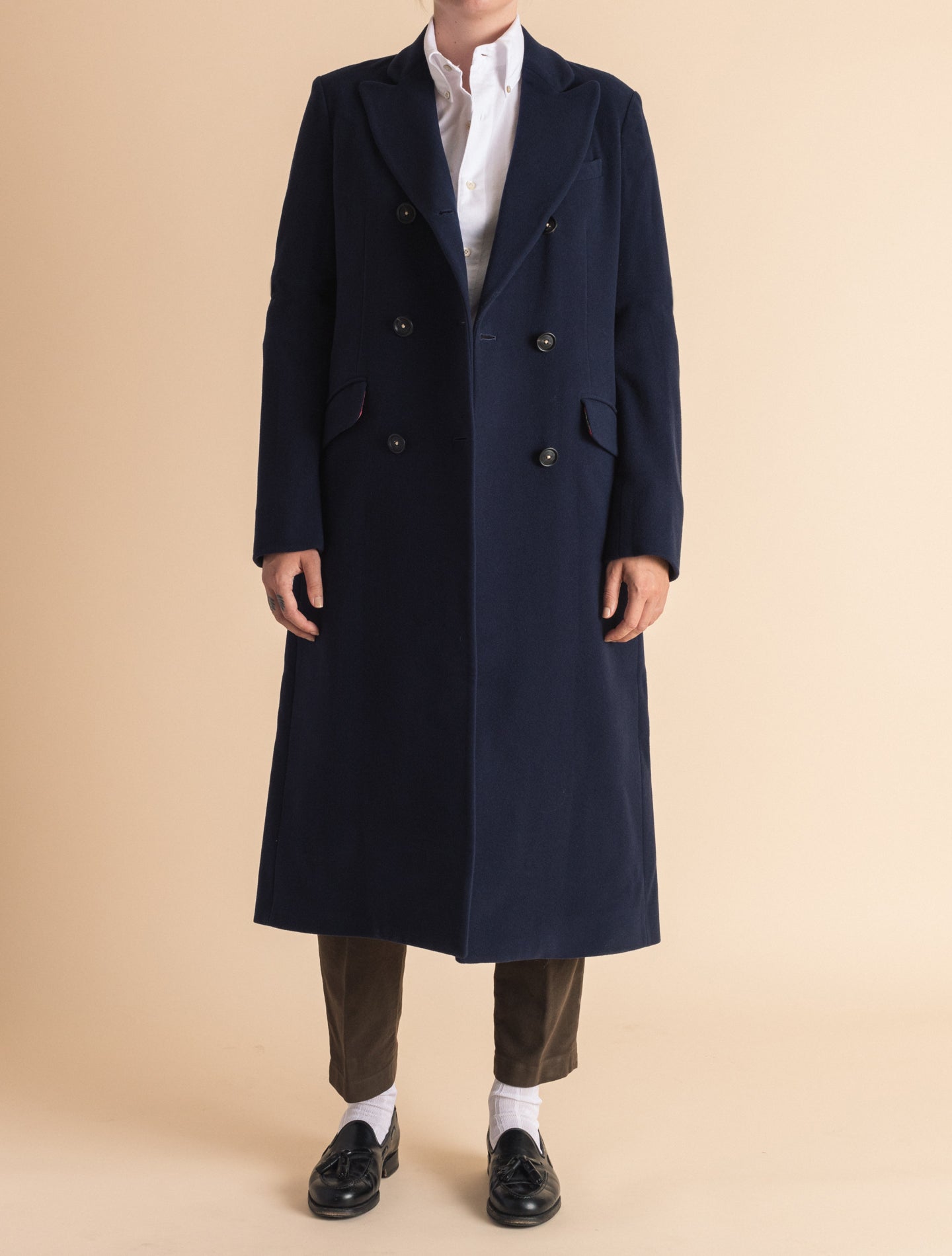 Navy Double Breasted Coat | Gabucci