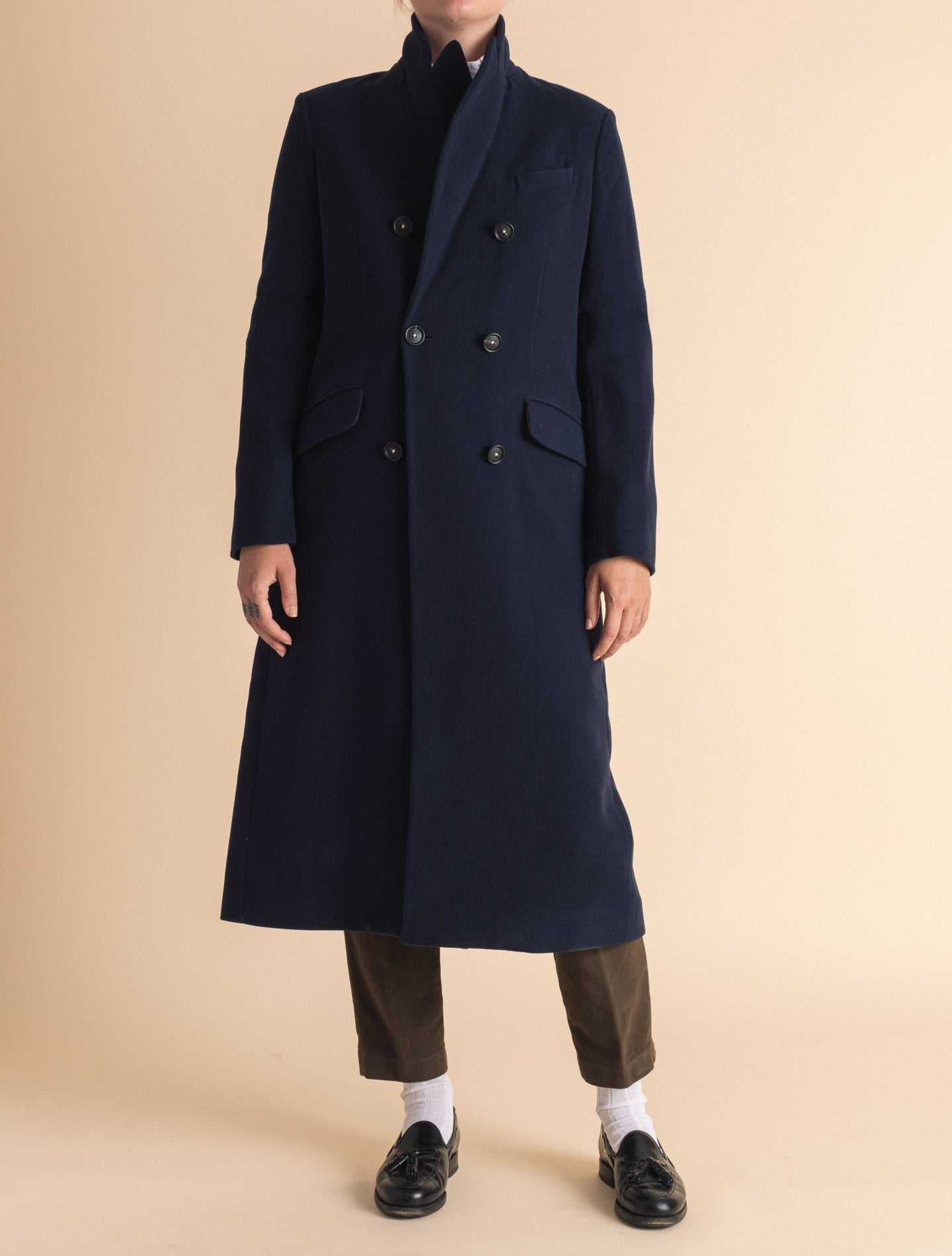 Navy Double Breasted Coat | Gabucci