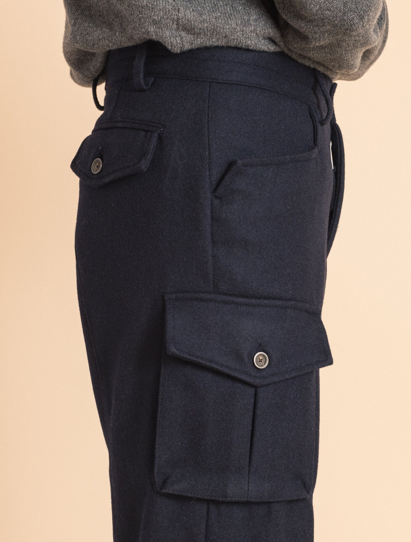 Navy Flannel Cargo Trousers | Gabucci