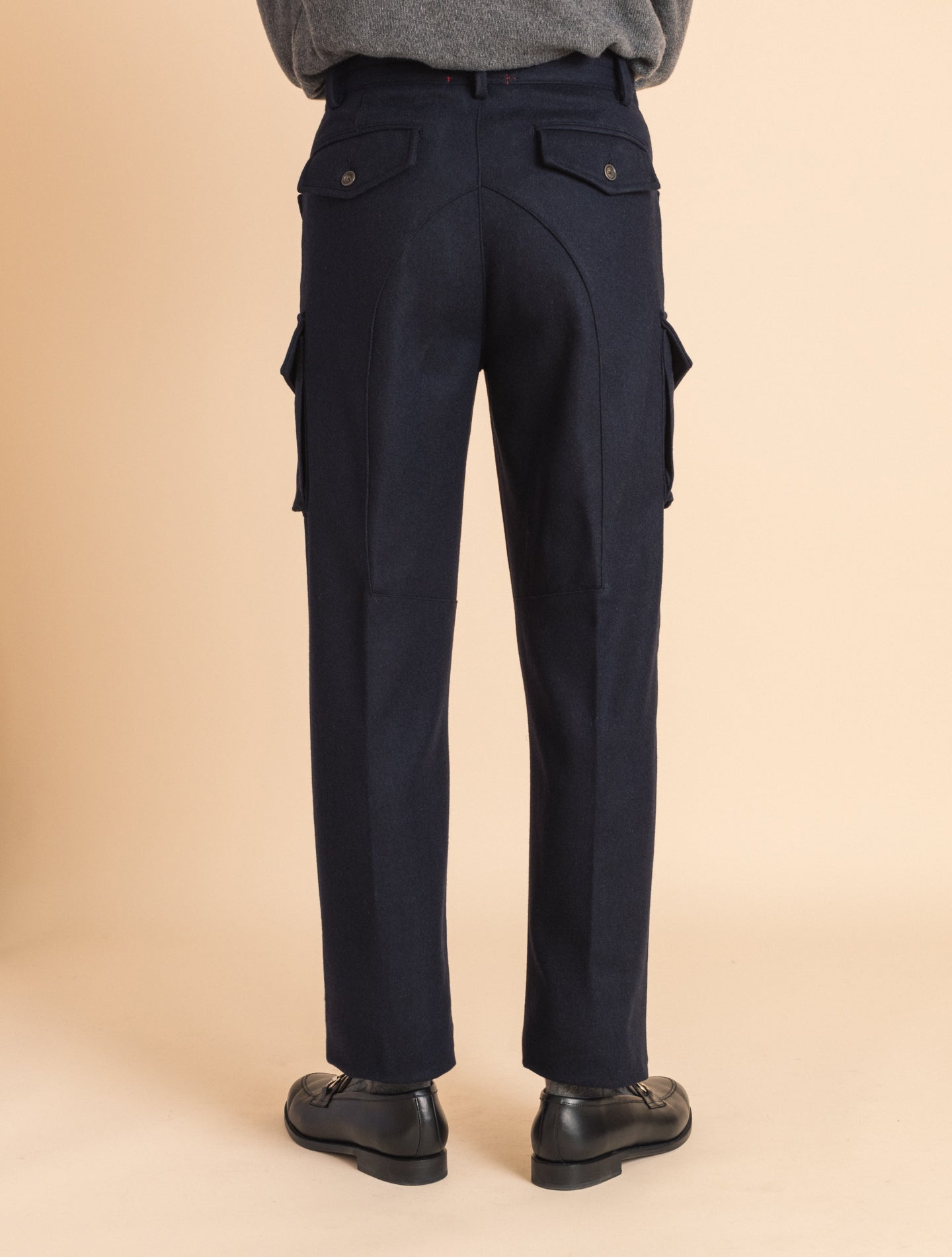 Navy Flannel Cargo Trousers | Gabucci