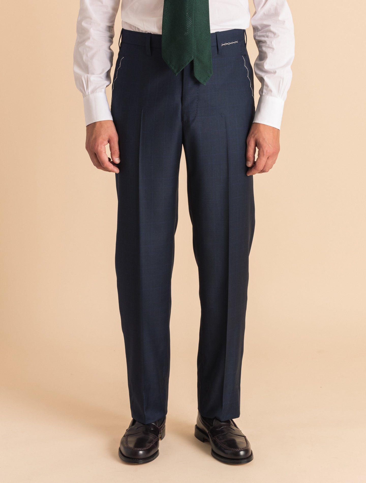 Navy Handmade 170's Wool Cashmere Glencheck Suit | Gabucci