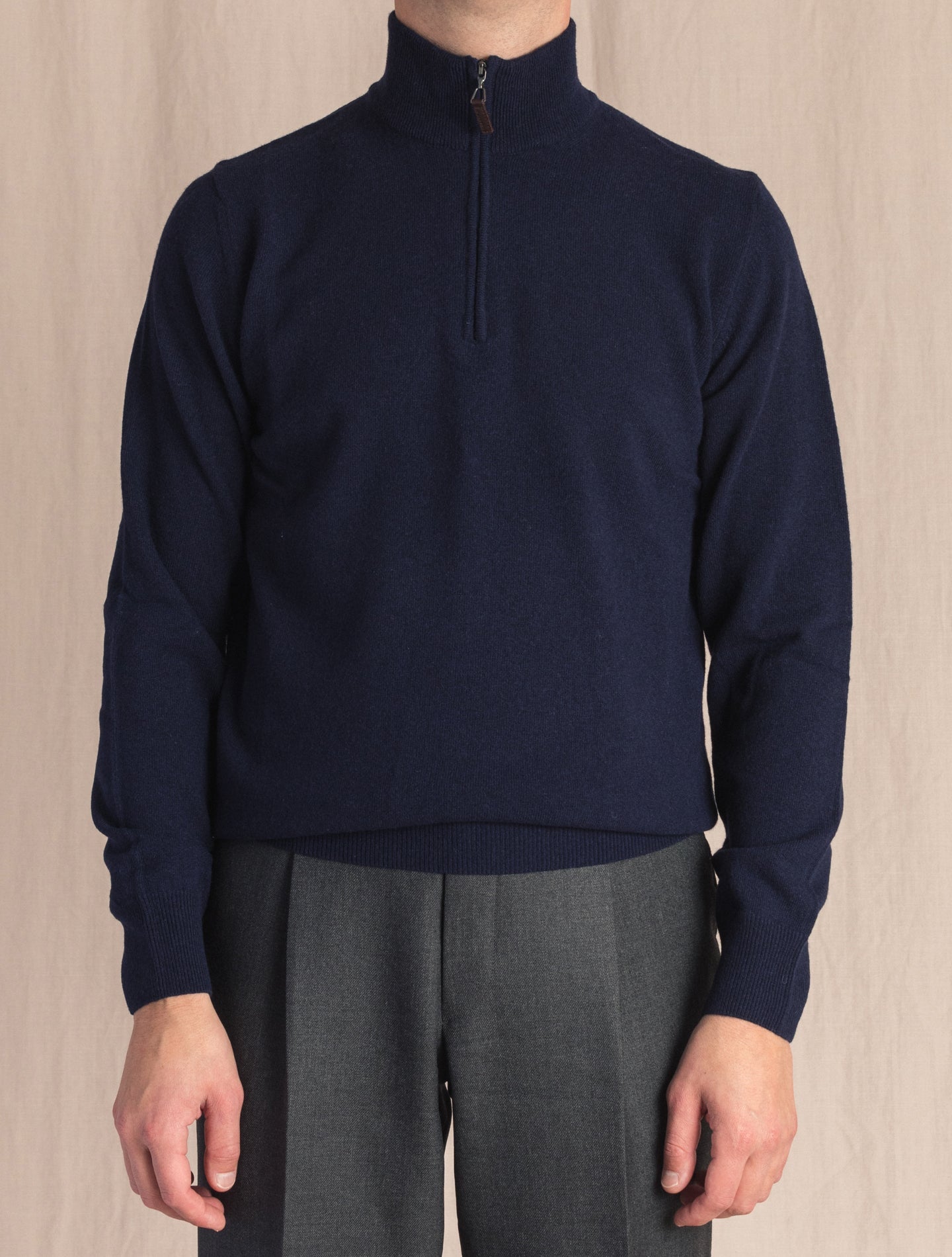 Navy Knitted 1/4 Zip Sweater | Gabucci