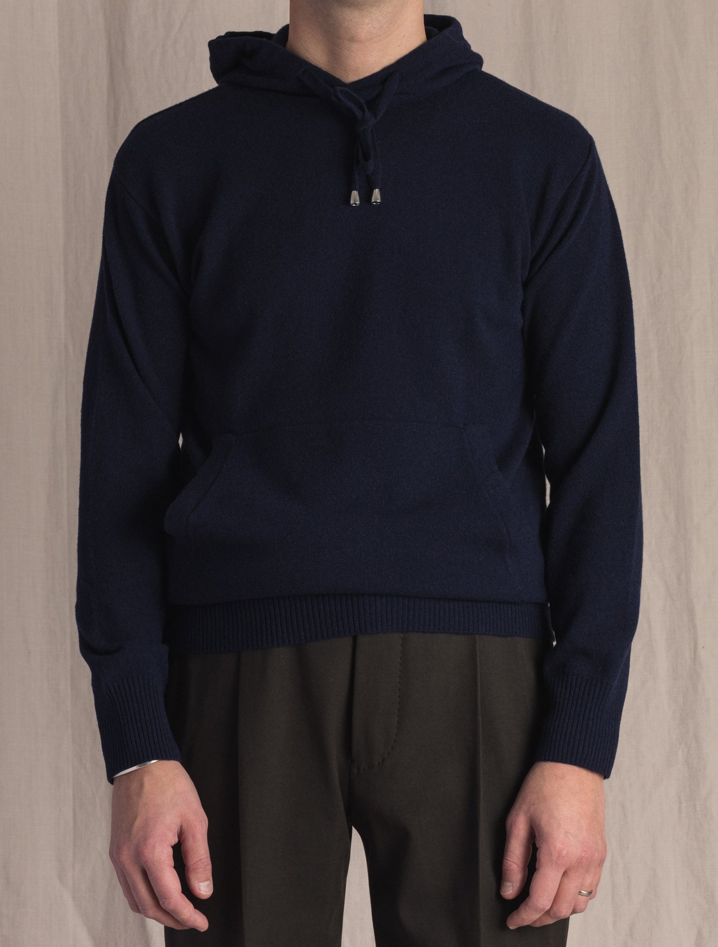 Navy Knitted Hoodie Sweater | Gabucci