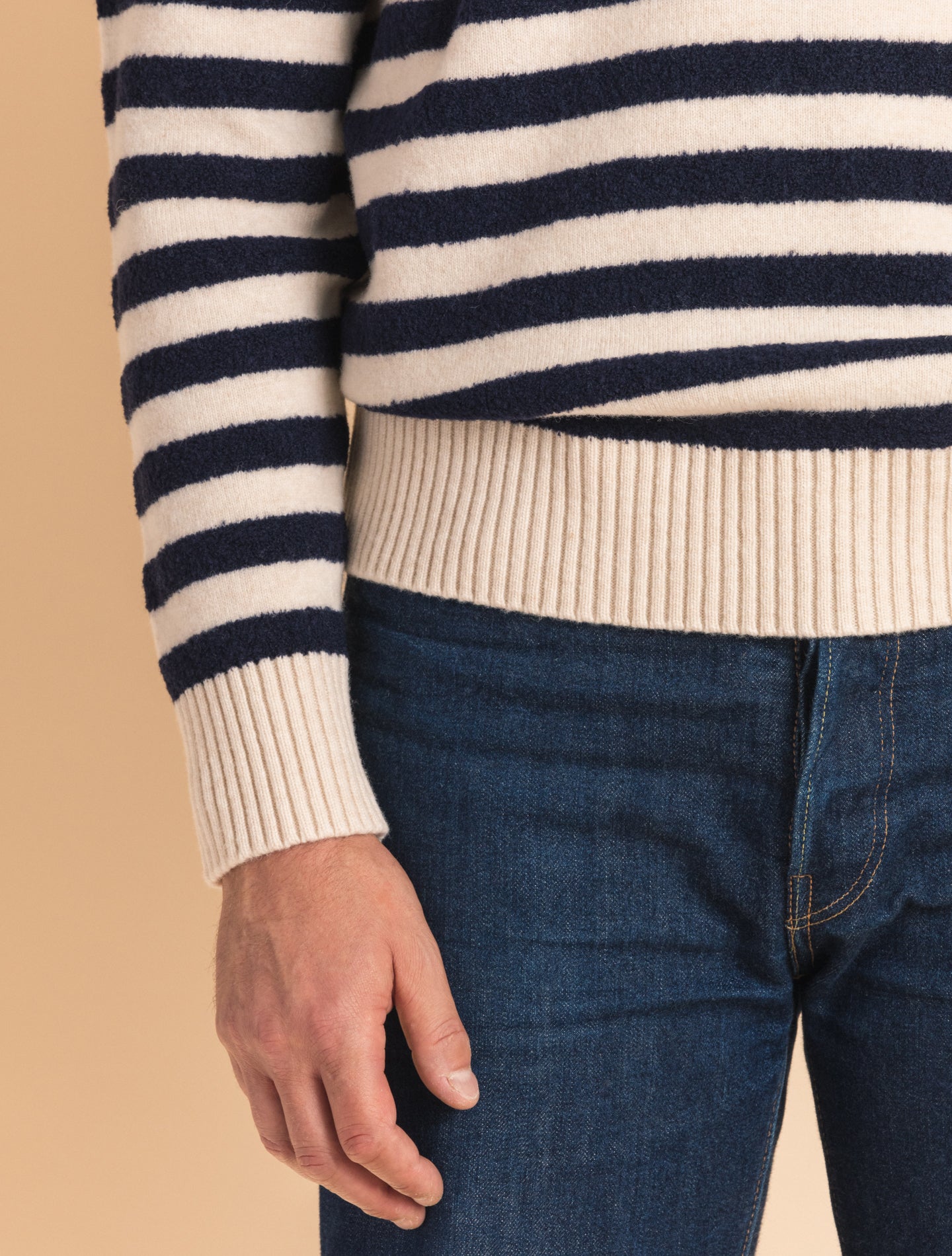 Navy Striped Heavy Knitted Crewneck Sweater | Gabucci