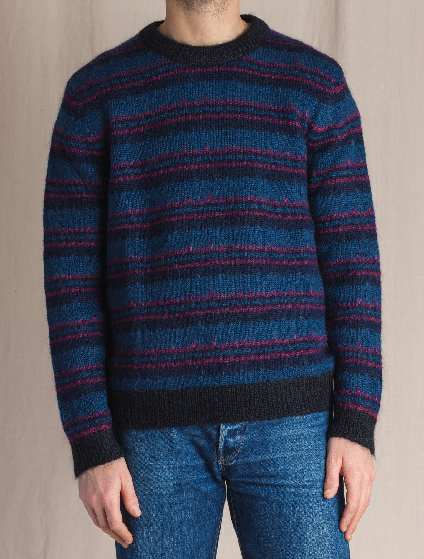 Navy striped Wool Silk Sweater | Gabucci