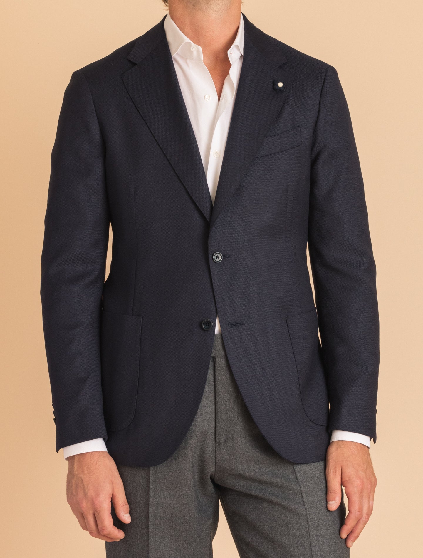 Navy Structured Single Breasted Wool Jacket | Gabucci