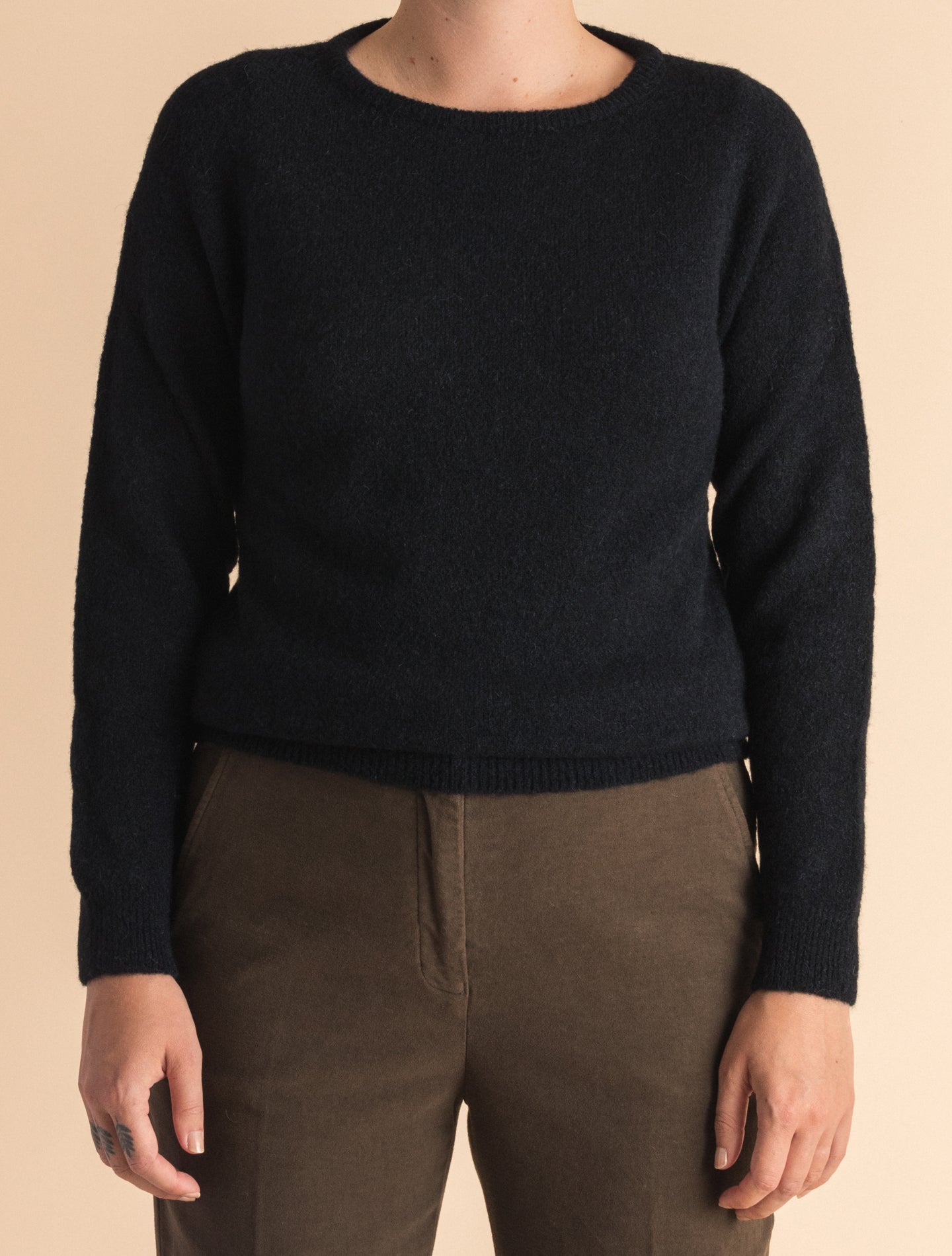 Navy Wool Alpaca Crewneck Sweater | Gabucci