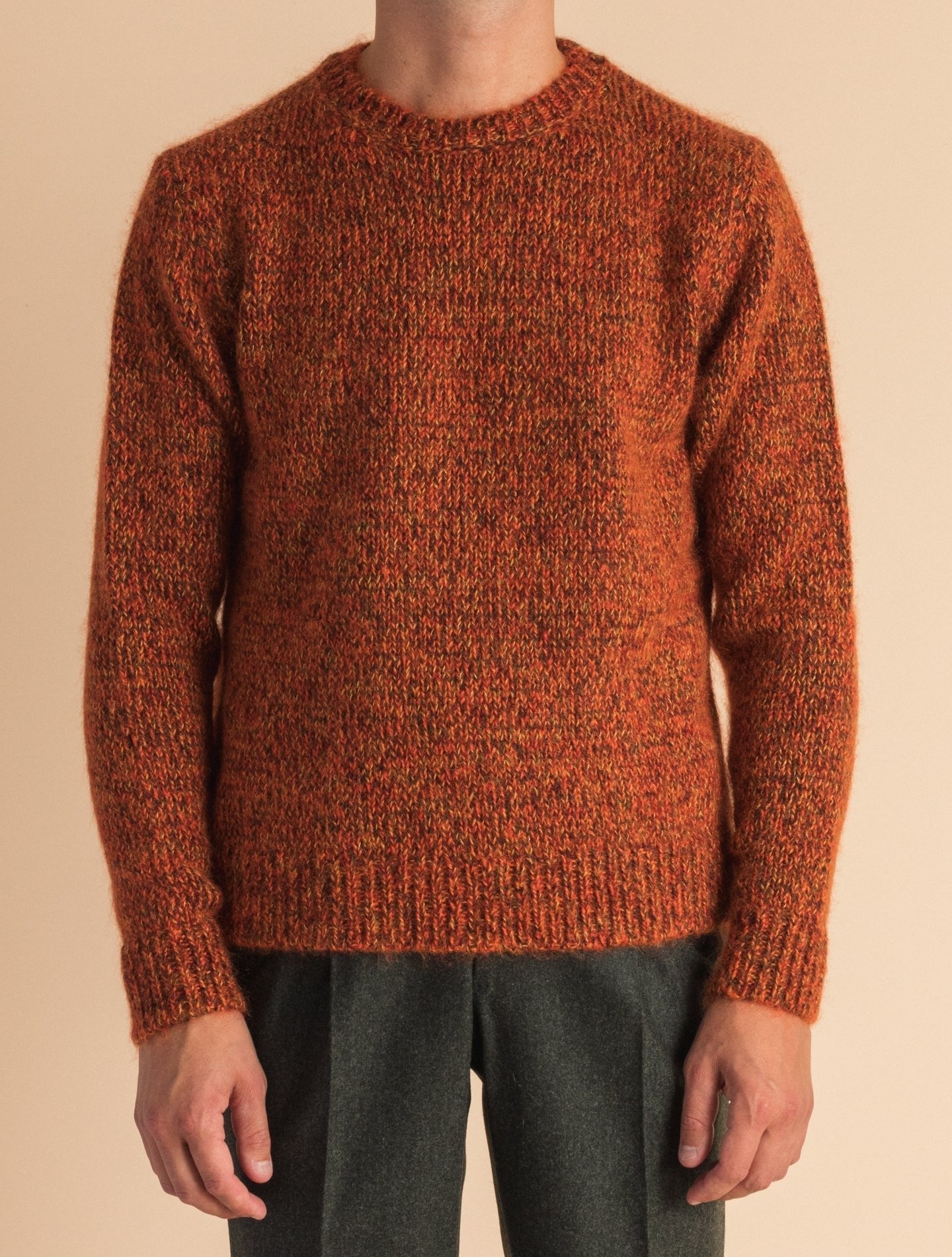 Orange Melange Wool Silk Crewneck Sweater | Gabucci