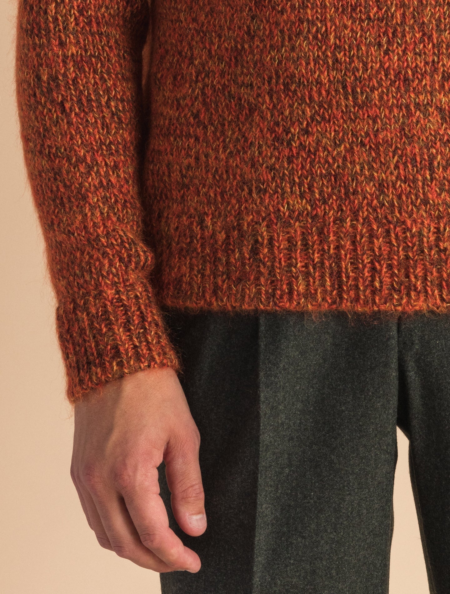 Orange Melange Wool Silk Crewneck Sweater | Gabucci