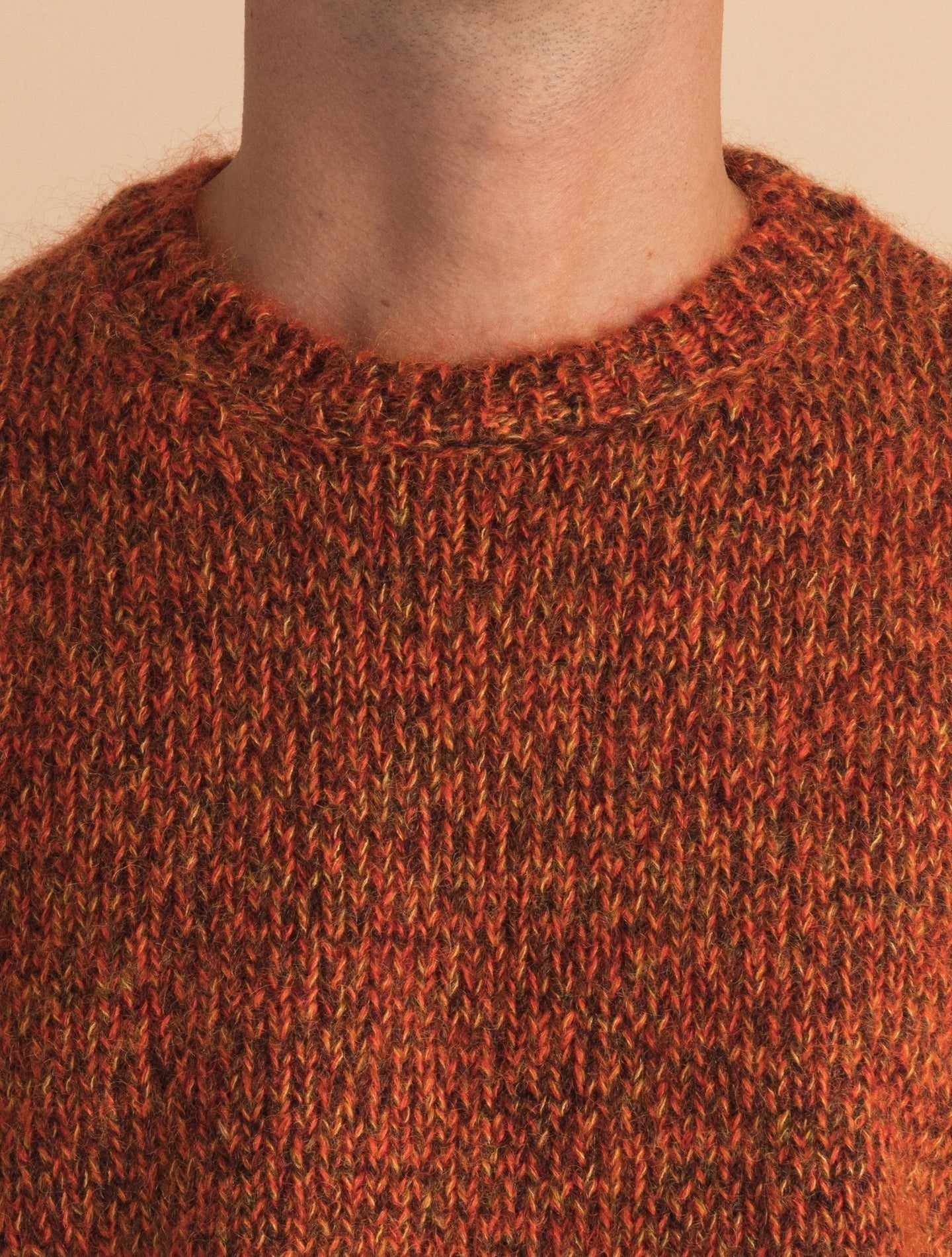 Orange Melange Wool Silk Crewneck Sweater | Gabucci