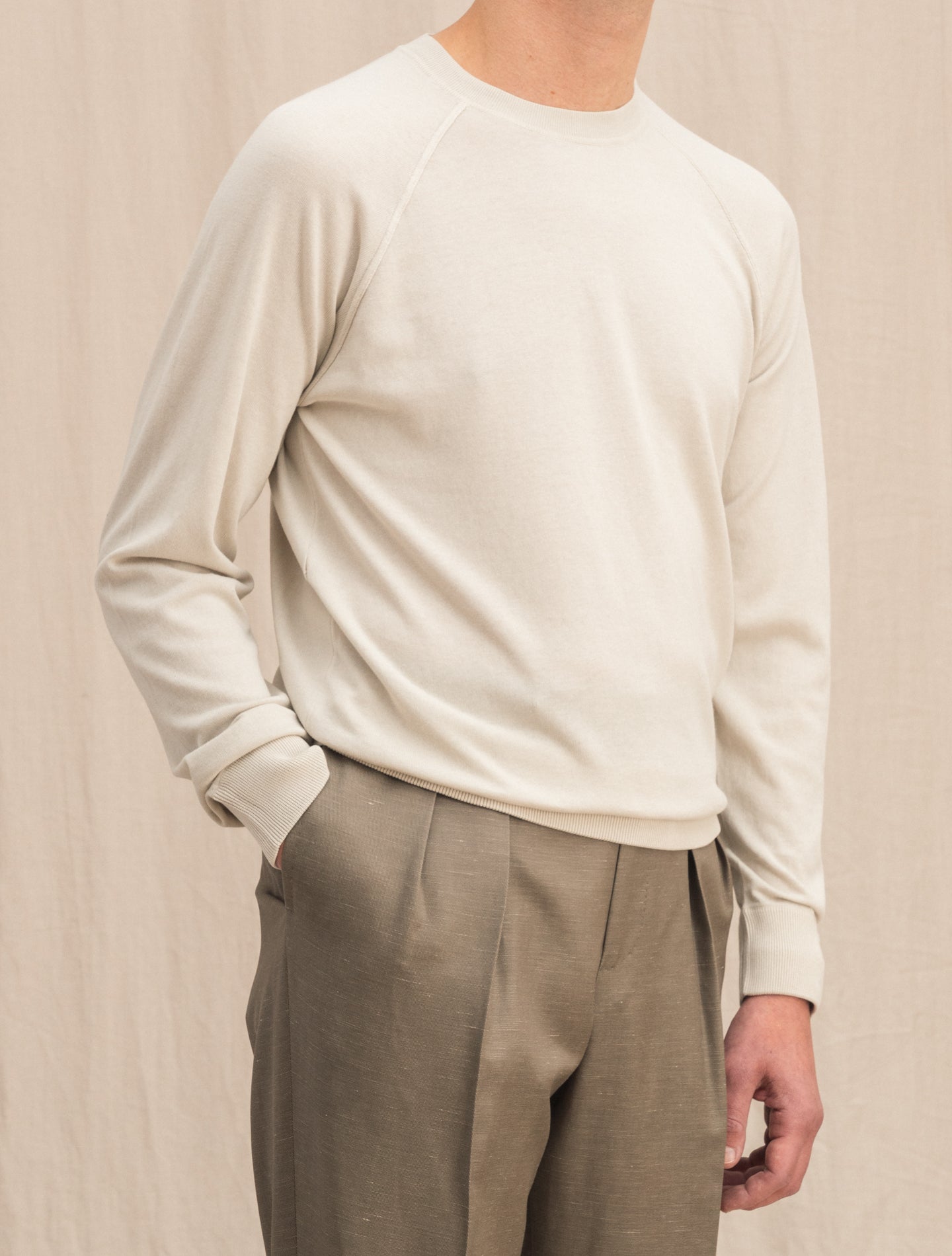 Raglan Long Sleeve Cotton Round Neck Sand Gabucci Knitwear 48