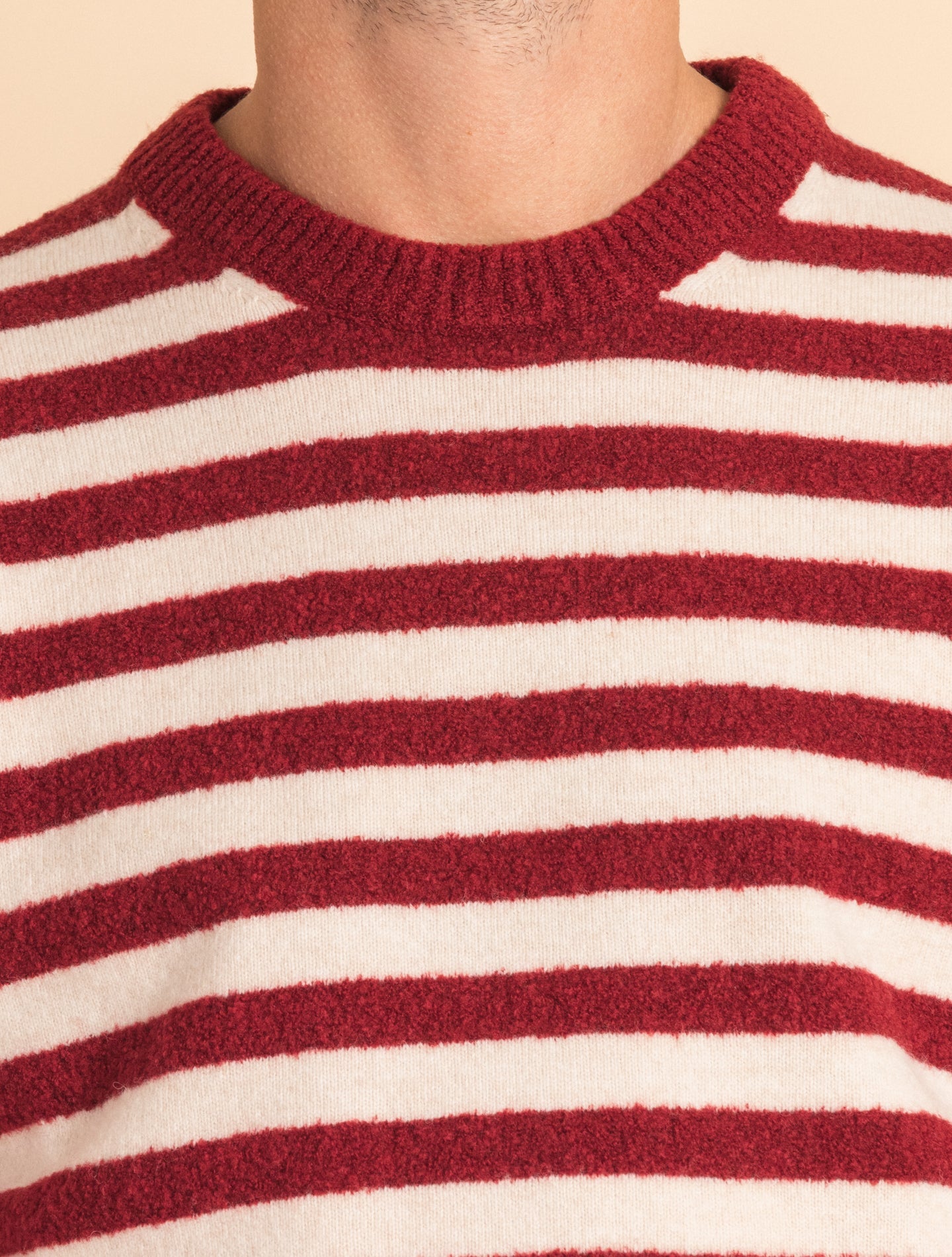 Red Striped Heavy Knitted Crewneck Sweater | Gabucci