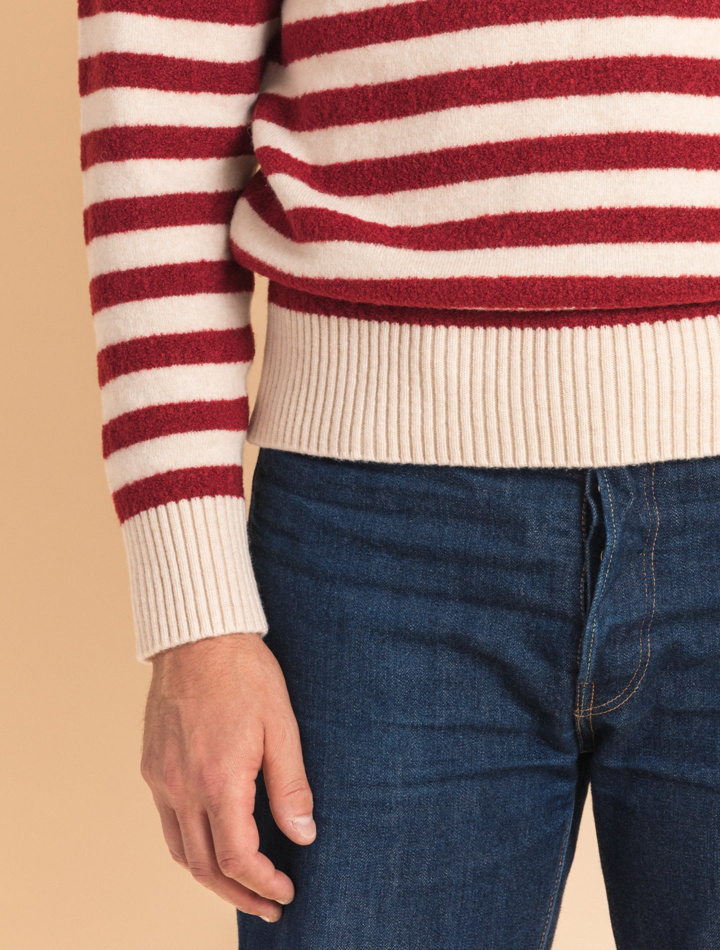 Red Striped Heavy Knitted Crewneck Sweater | Gabucci