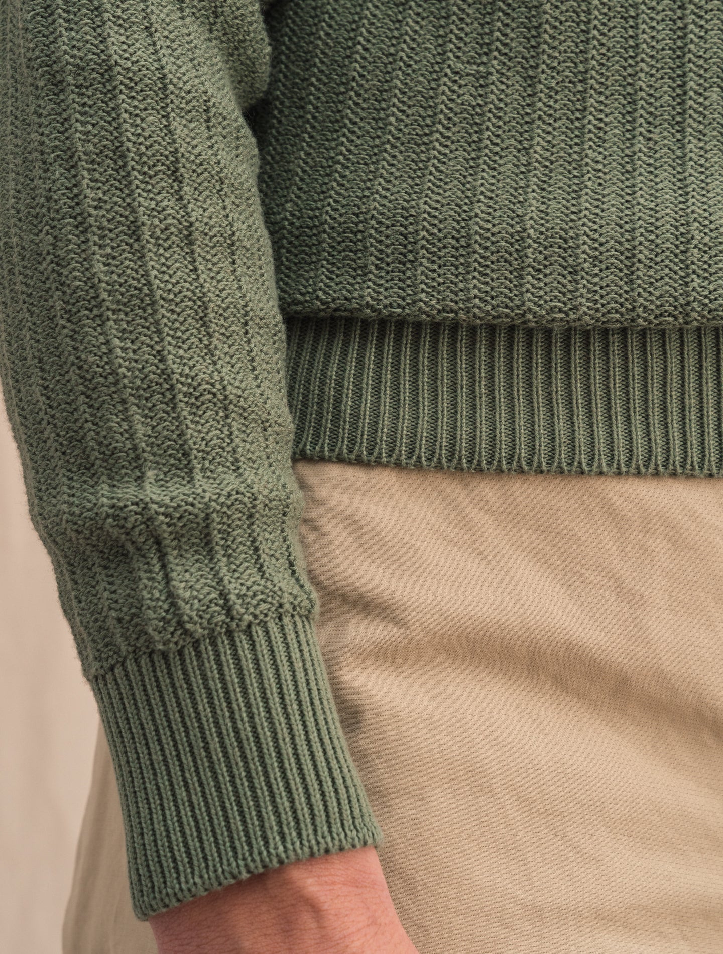 Rib Knitted Cotton Cashmere Crewneck Sage Green Fioroni Knitwear 46