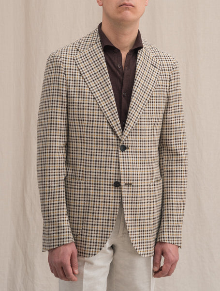 Single Breasted Checked Wool SIlk Jacket Brown – Gabucci