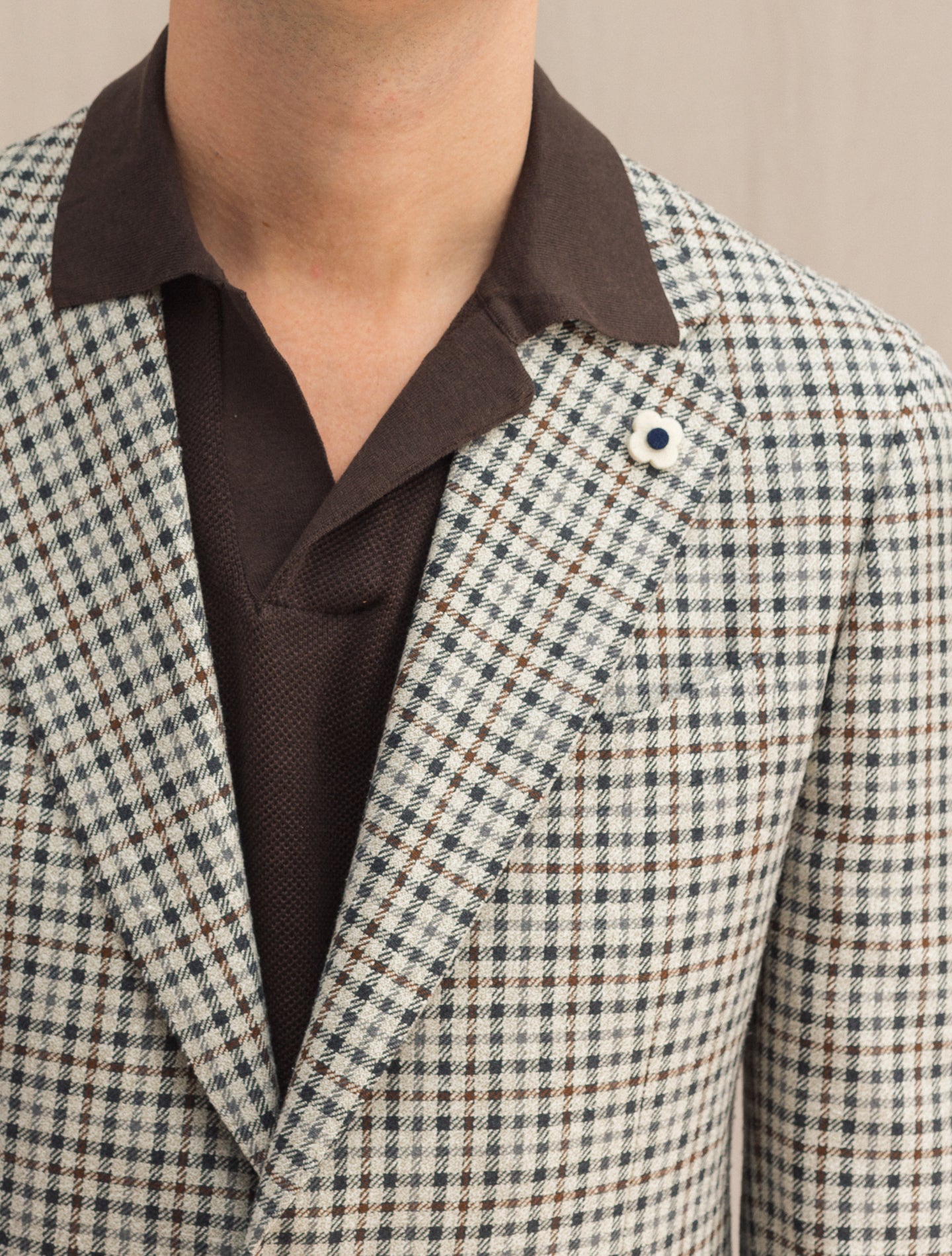 Single Breasted Checked Wool SIlk Jacket Off White Lardini Jackets 48