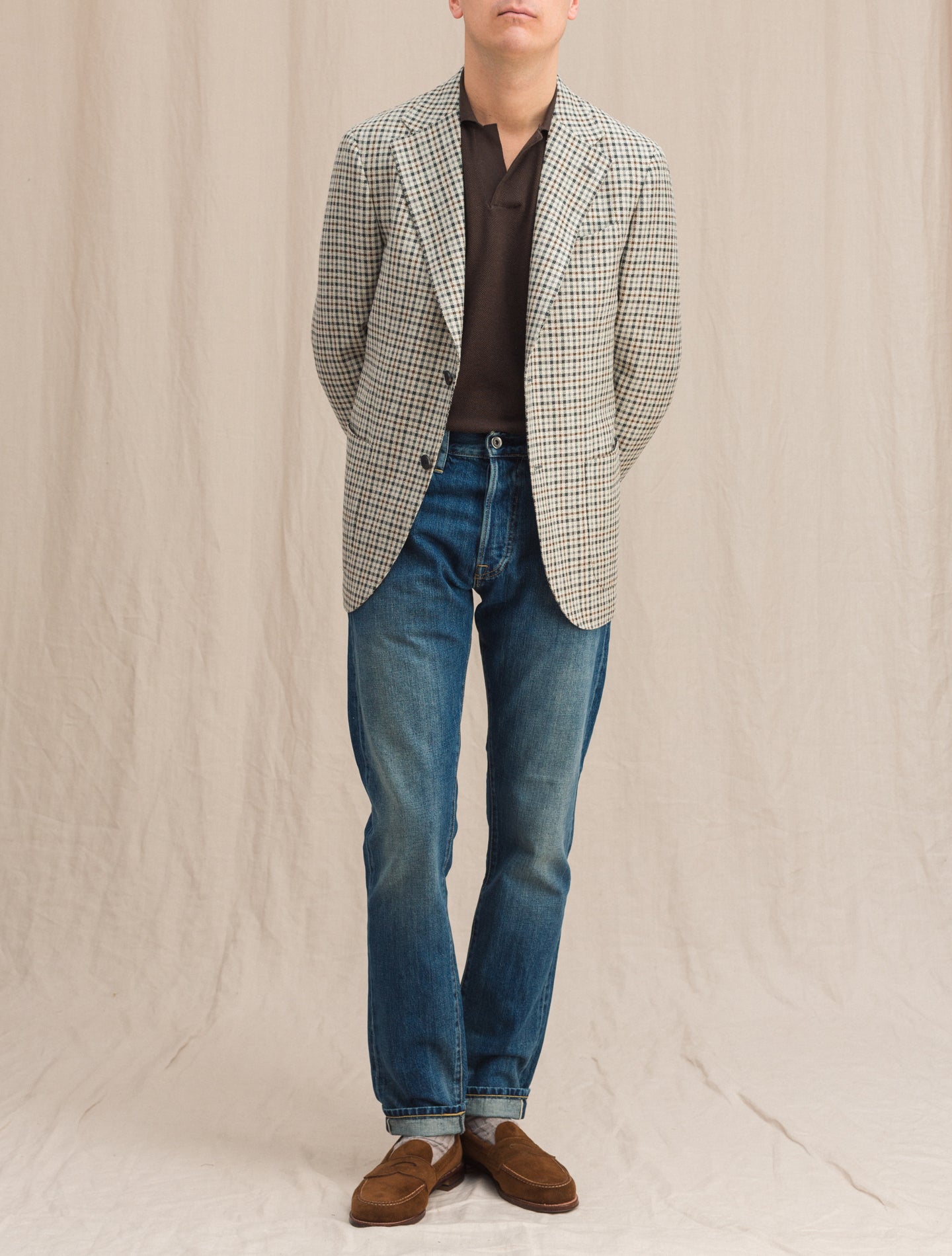 Single Breasted Checked Wool SIlk Jacket Off White Lardini Jackets 48