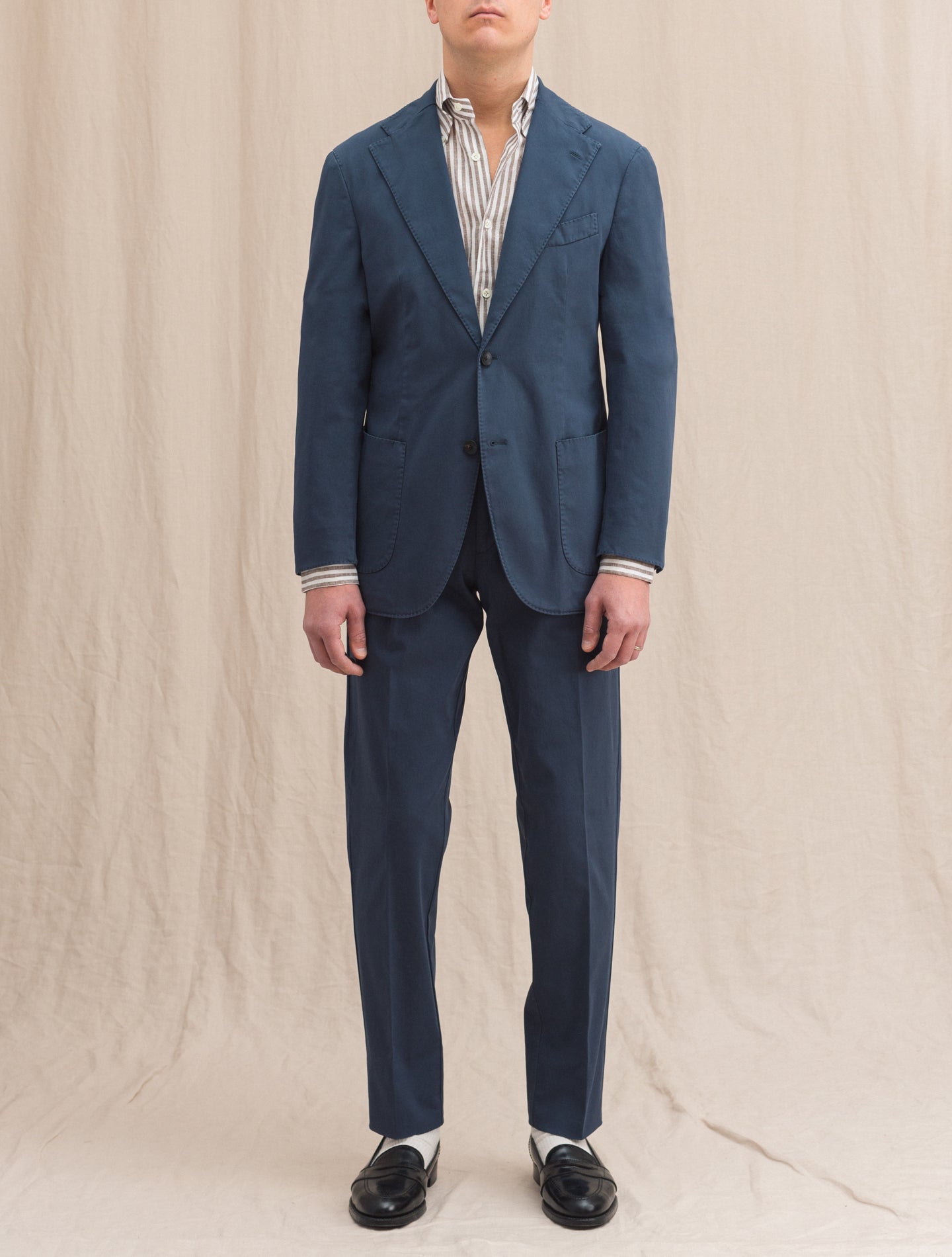 Single Breasted Unconstructed Cotton Suit Blue Lardini Suits 46