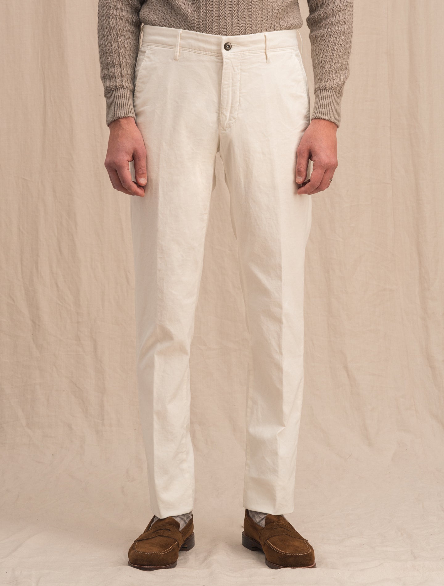 Slim Fit Cotton Slacks Off White Incotex Trousers 31