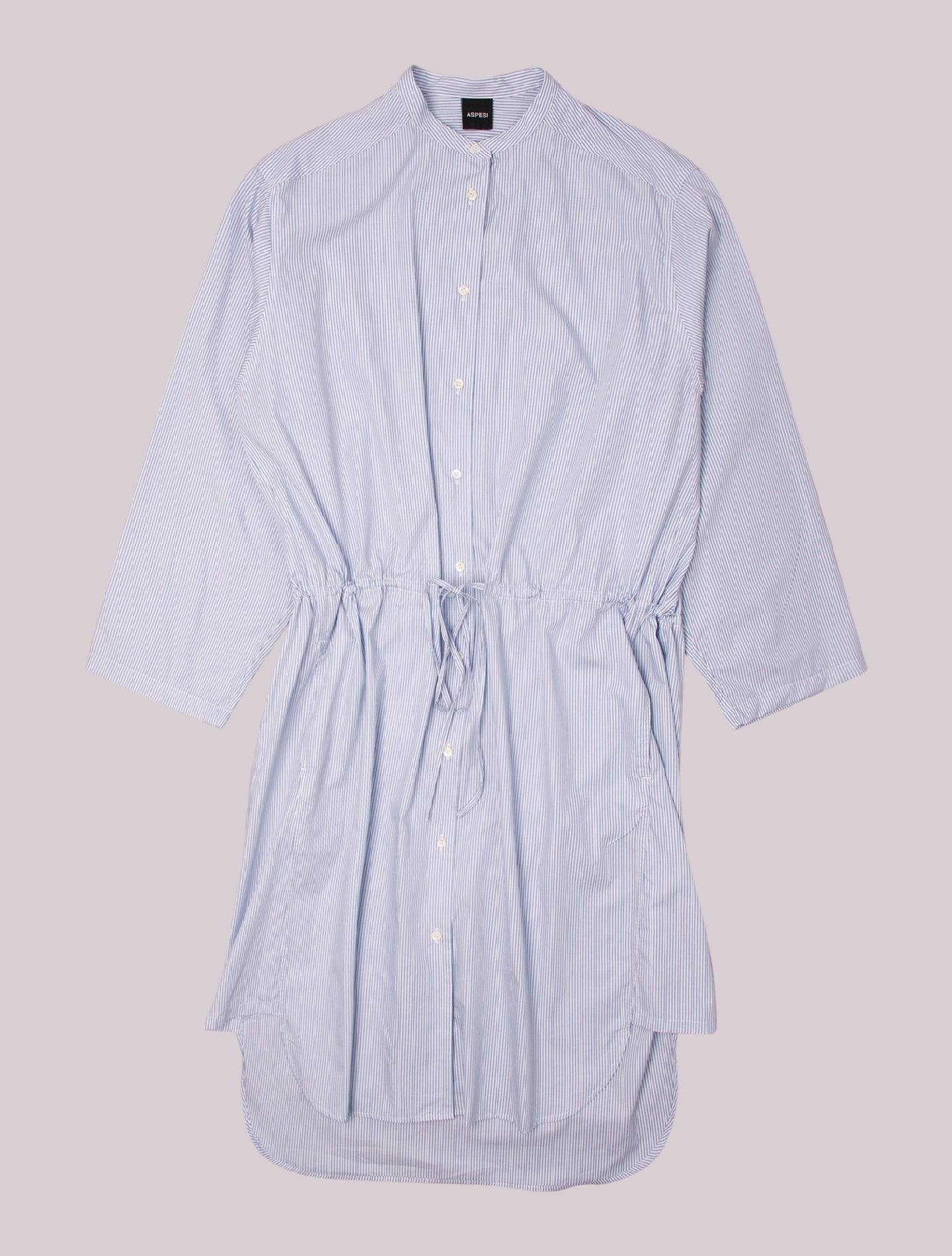 Striped Drawstring Shirt Dress Light Blue Aspesi Dresses IT 40