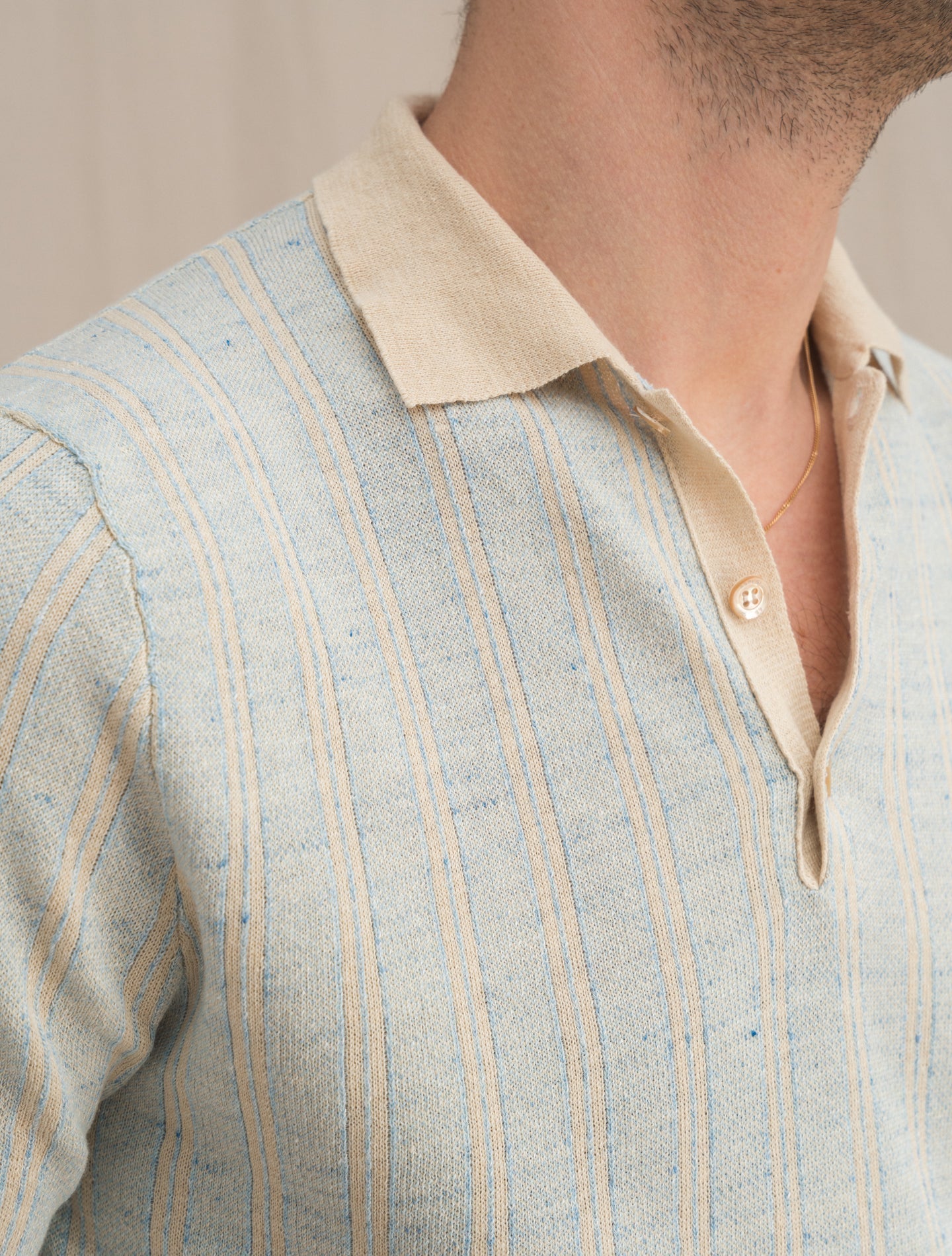 Striped Linen Cotton Polo shirt Light Blue Aspesi Polo shirts 48