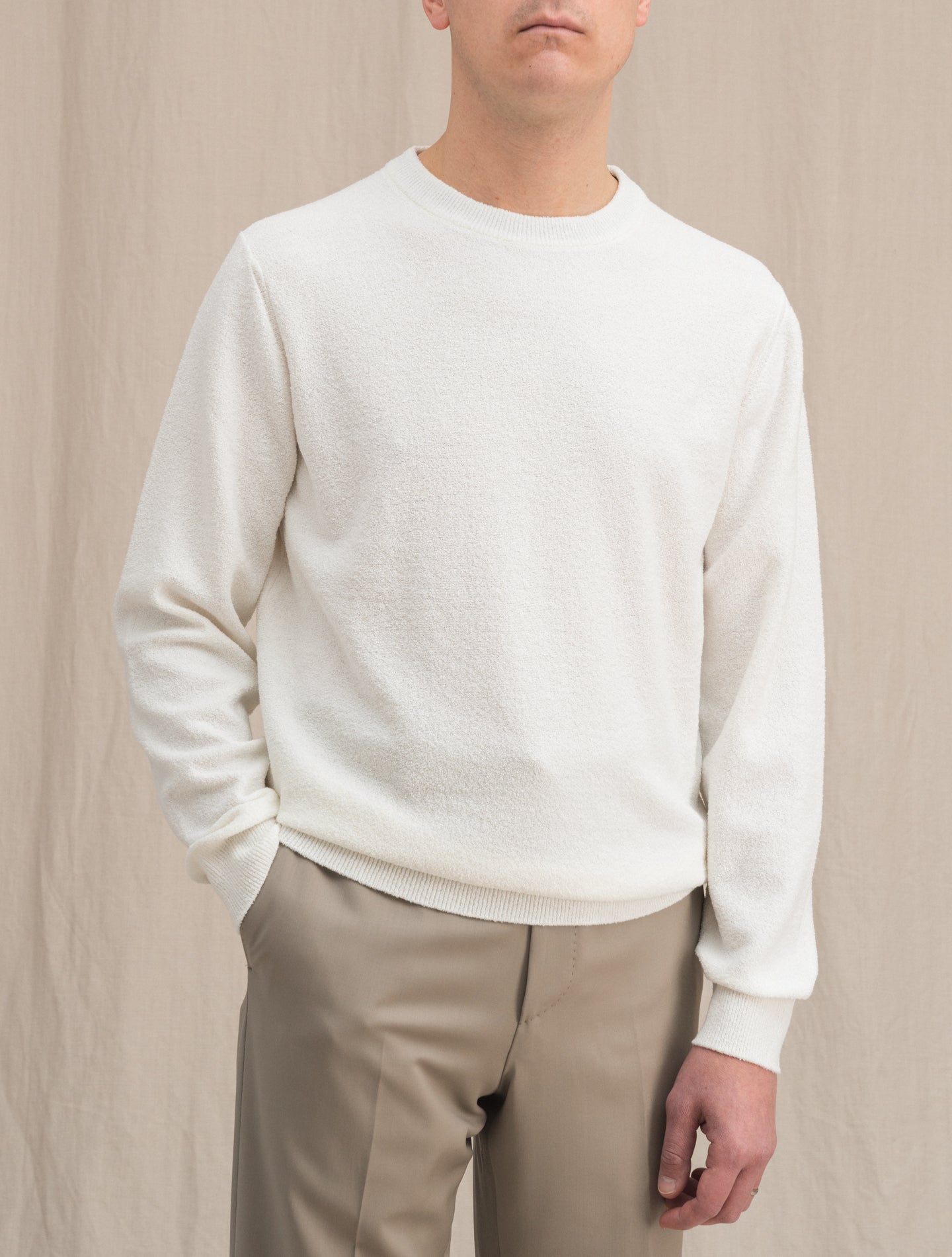Structured Sponge Crewneck White Fioroni Knitwear 46