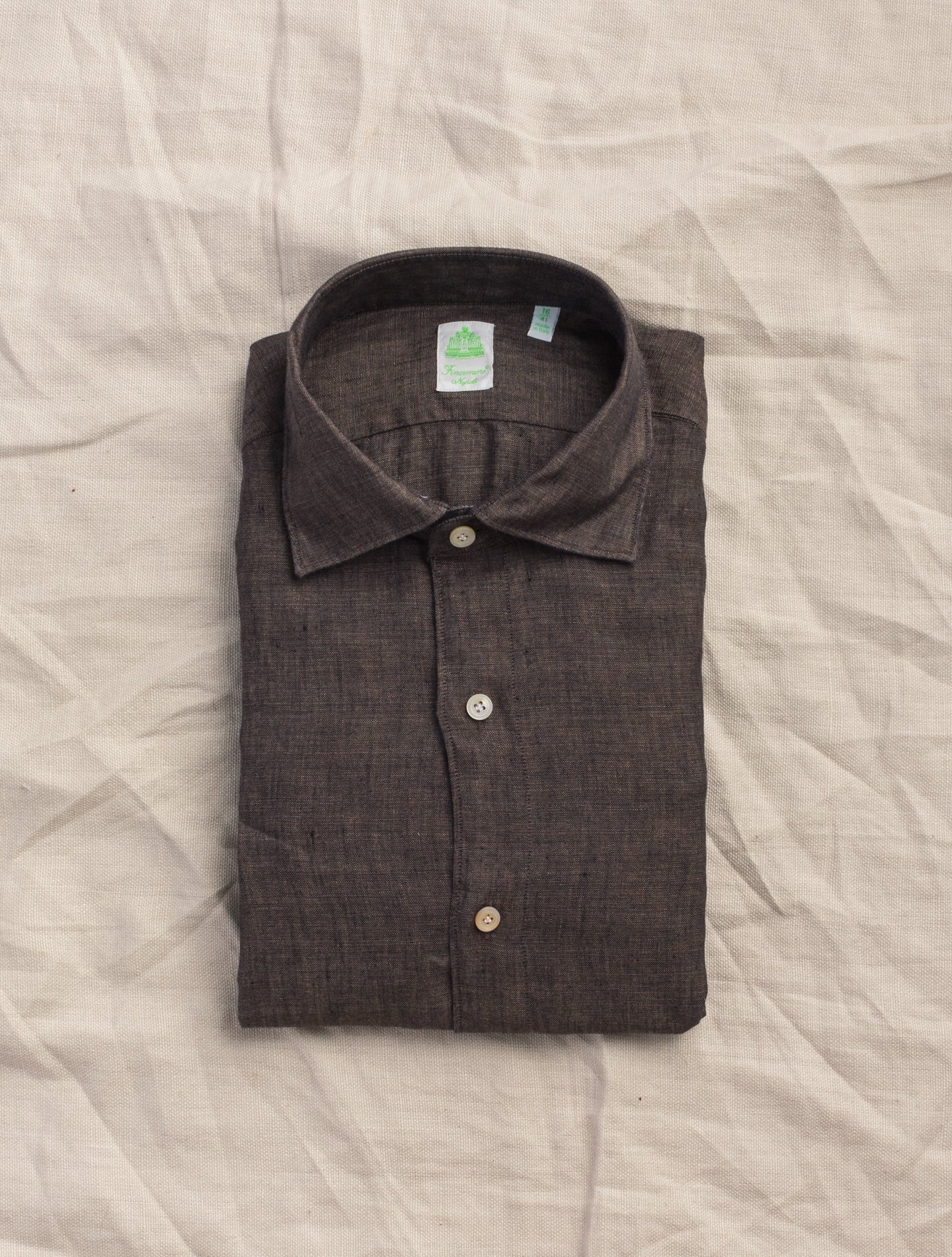 Tokyo Linen Cut Away Shirt Brown Finamore Shirts 39